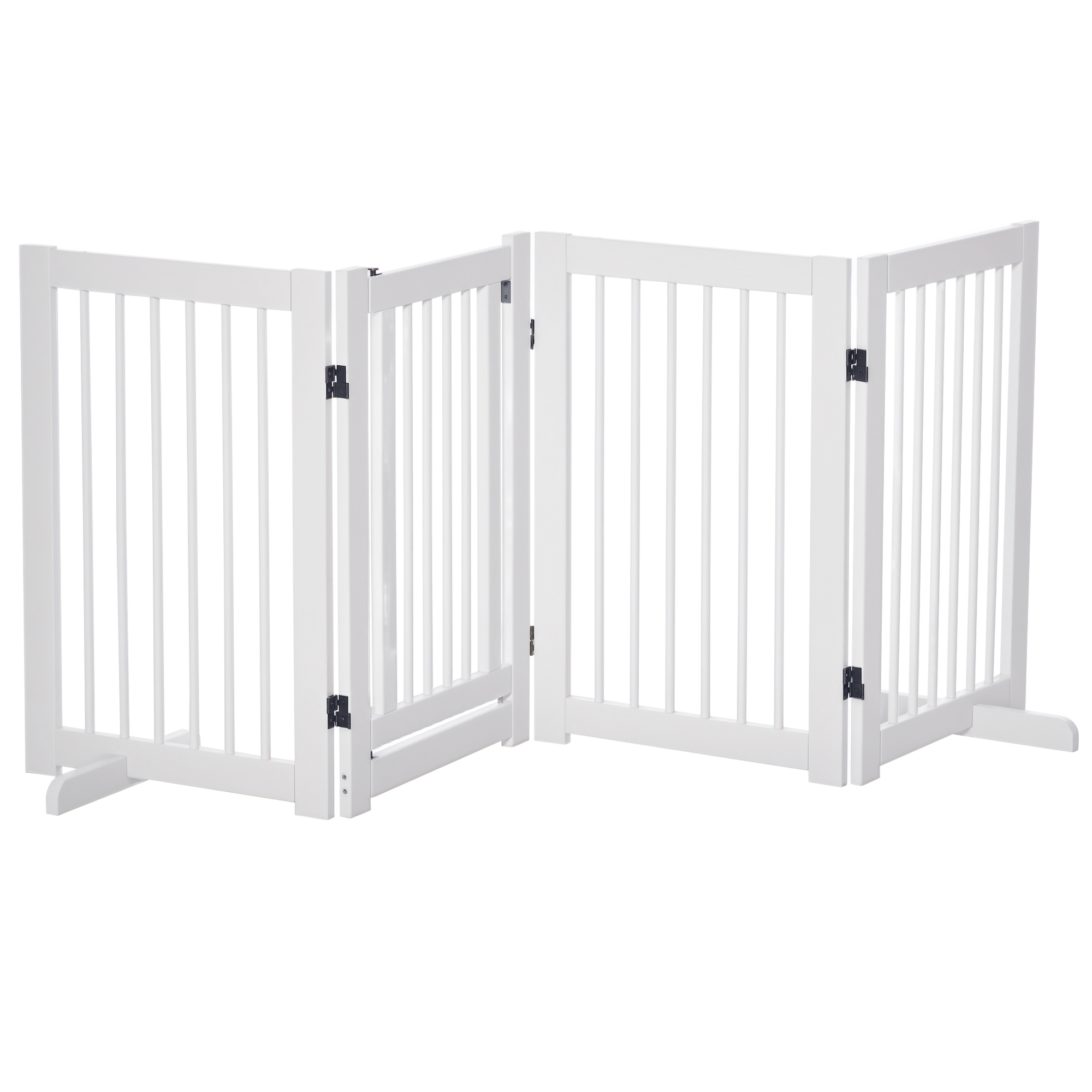 Barrière pour chien autoportante avec pieds. 204 x 75 cm. bois. pour escaliers. portes. cuisine. couloir. 4 panneaux. blanc