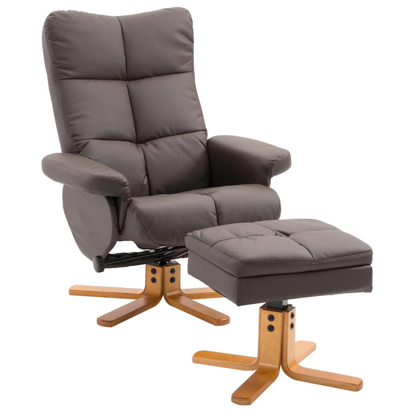 Fauteuil relax avec pouf pivotant 360° marron