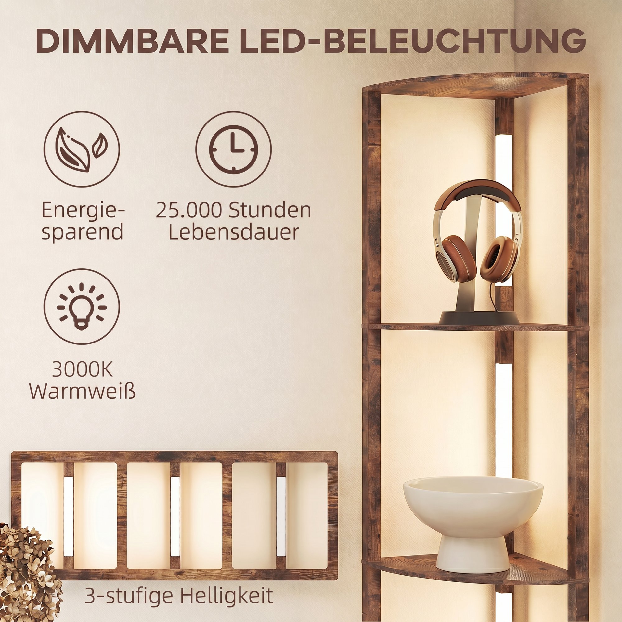 LED 3000K trois niveaux de luminosité durée 25000h