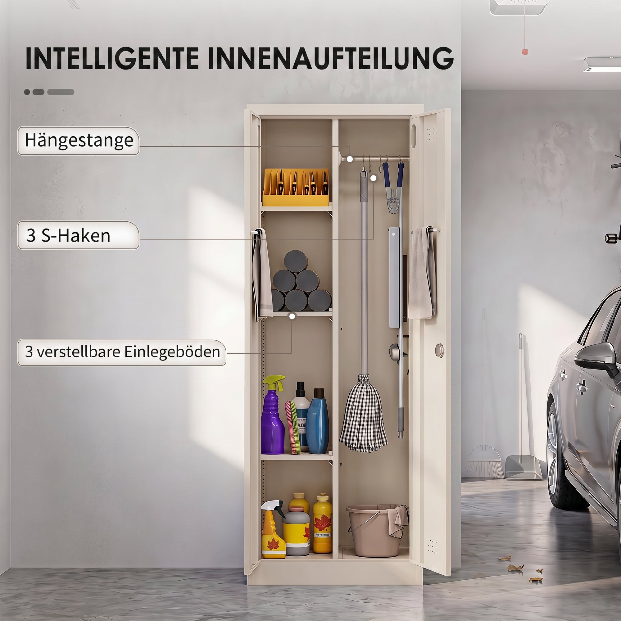 Armoire ouverte, présentation du compartiment intérieur