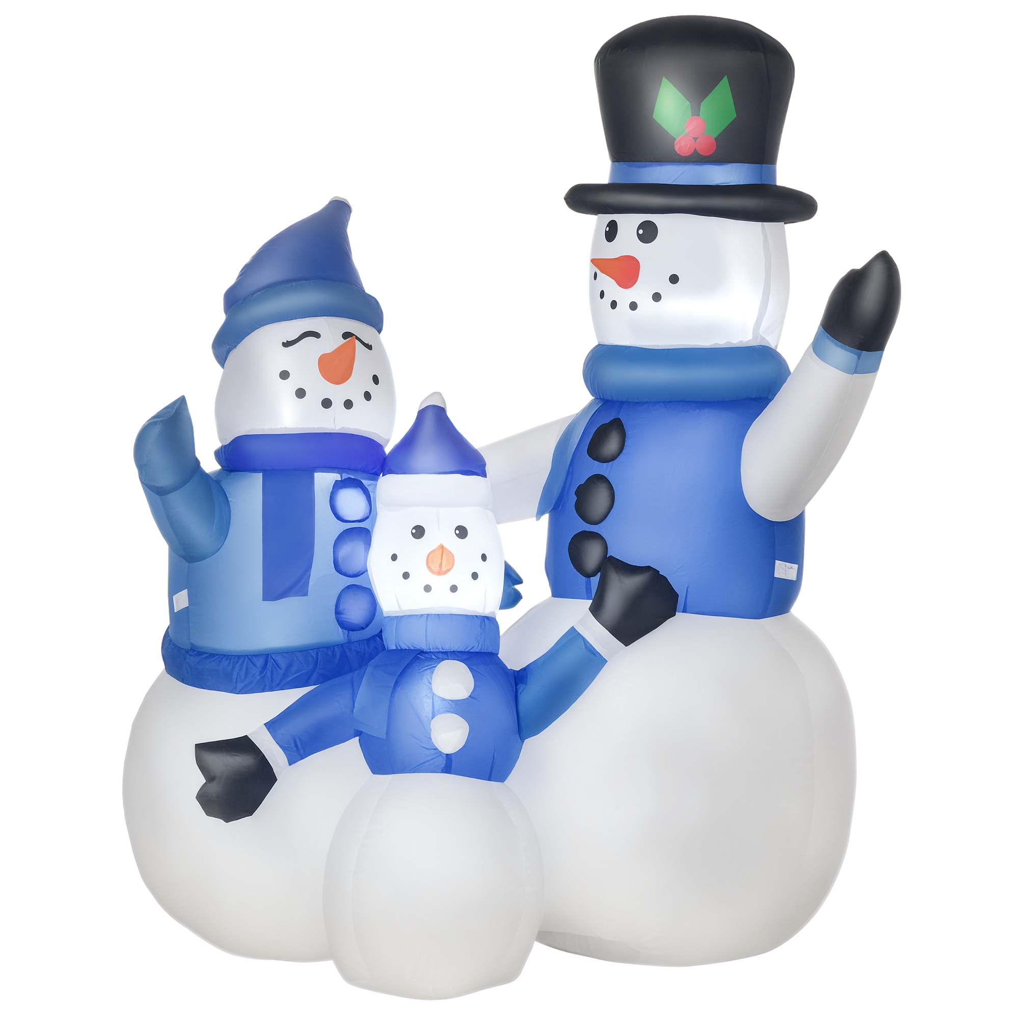 Famille de bonhommes de neige gonflables de Noël, LED intégrées, souffleur inclus, 100 x 55 x 120 cm, blanc et bleu