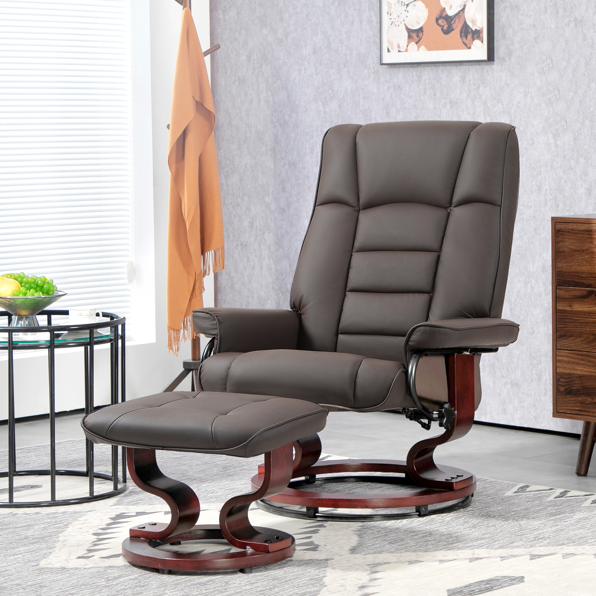 Fauteuil simili cuir cadre bois