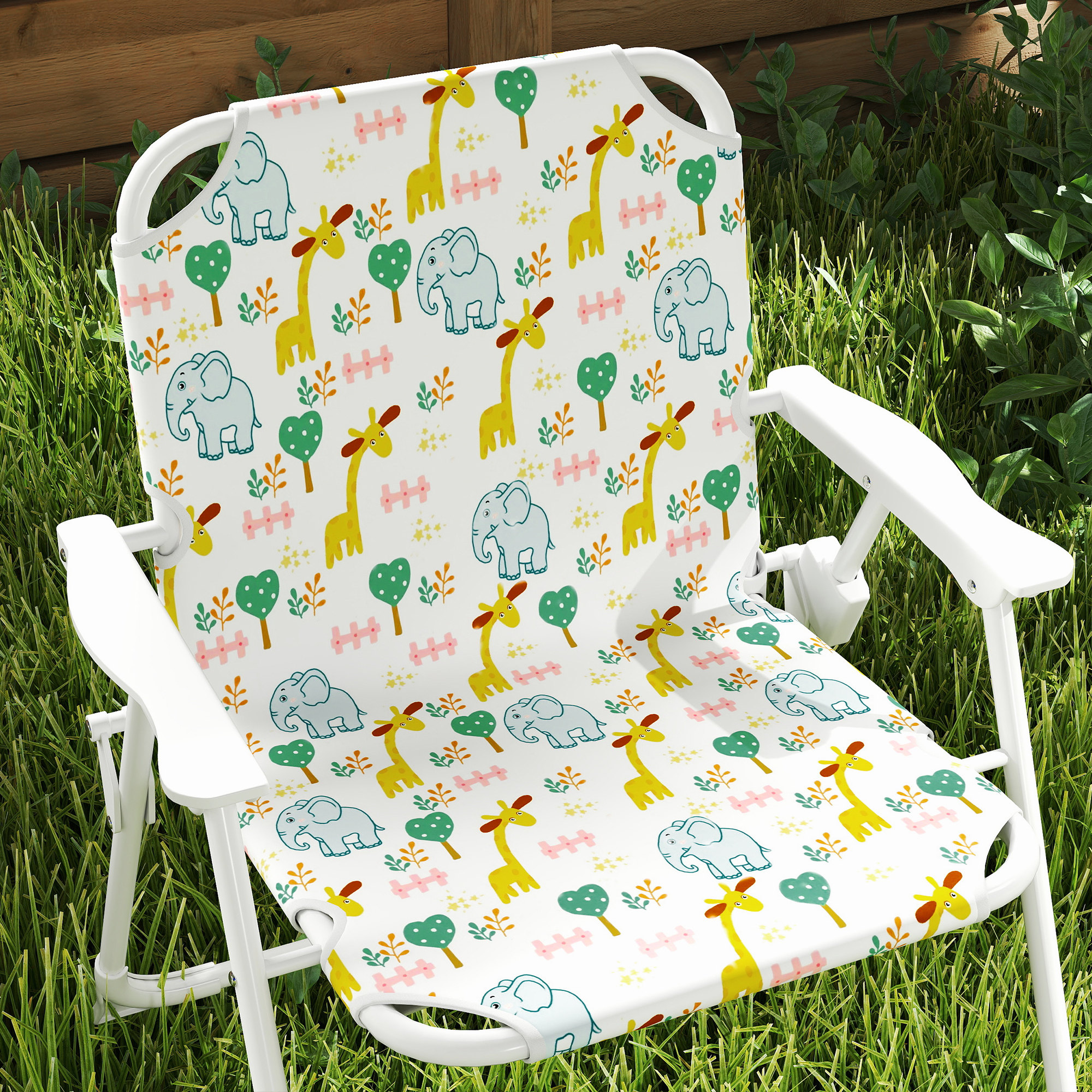 Set de Jardin Enfant 4 Pièces avec Parasol, Table Ronde et 2 Chaises Pliantes, M