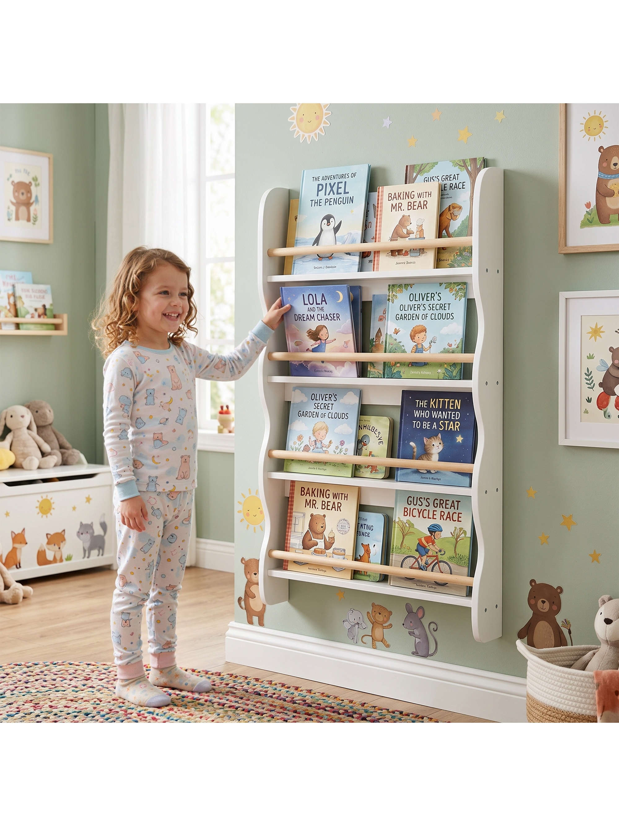 Bibliothèque Murale Enfant 4 Niveaux, Étagère Mince 10 cm de Profondeur, 60x10x9