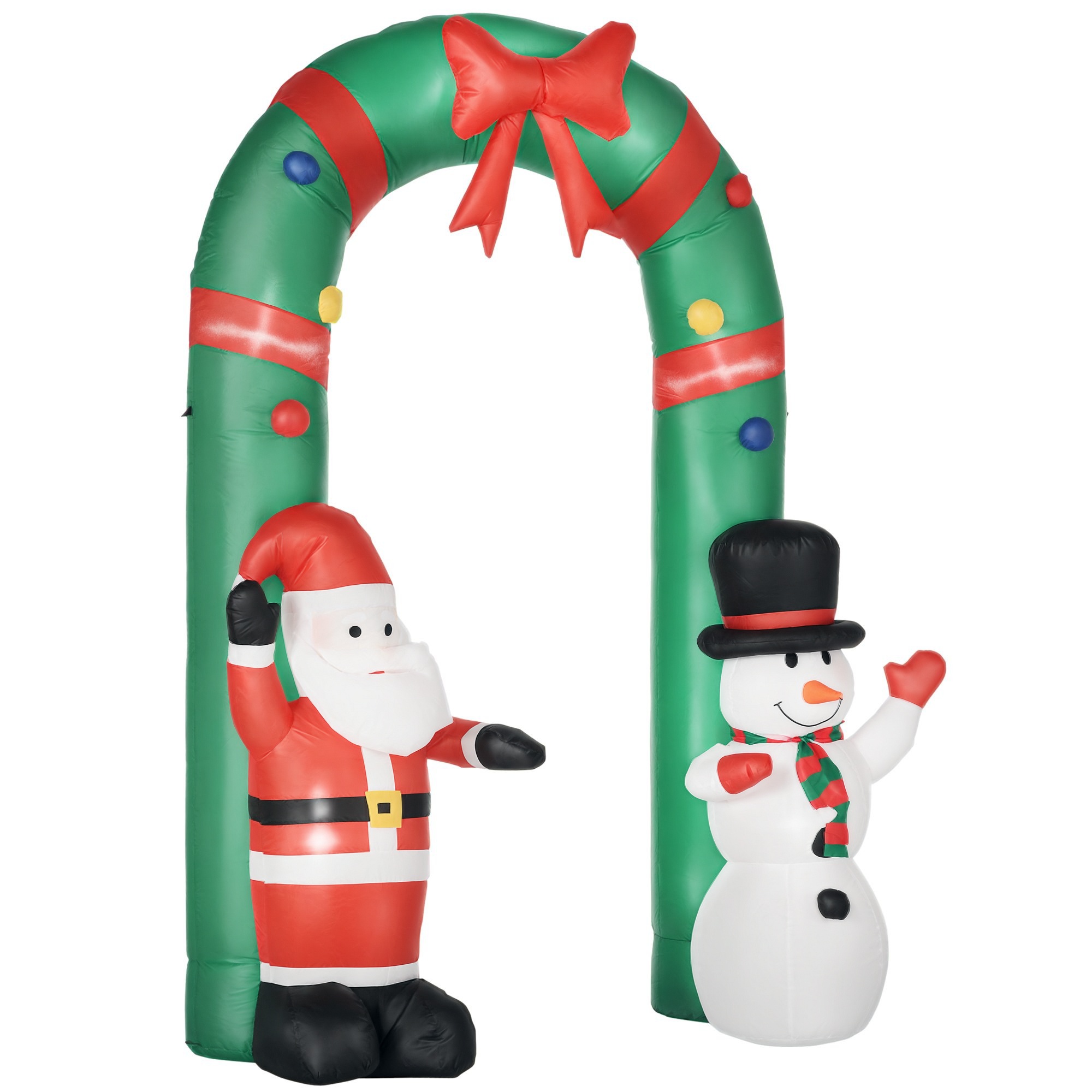 Arche gonflable de Noël avec Père Noël et bonhomme de neige, LED blanches, souffleur intégré, 198x80x245 cm