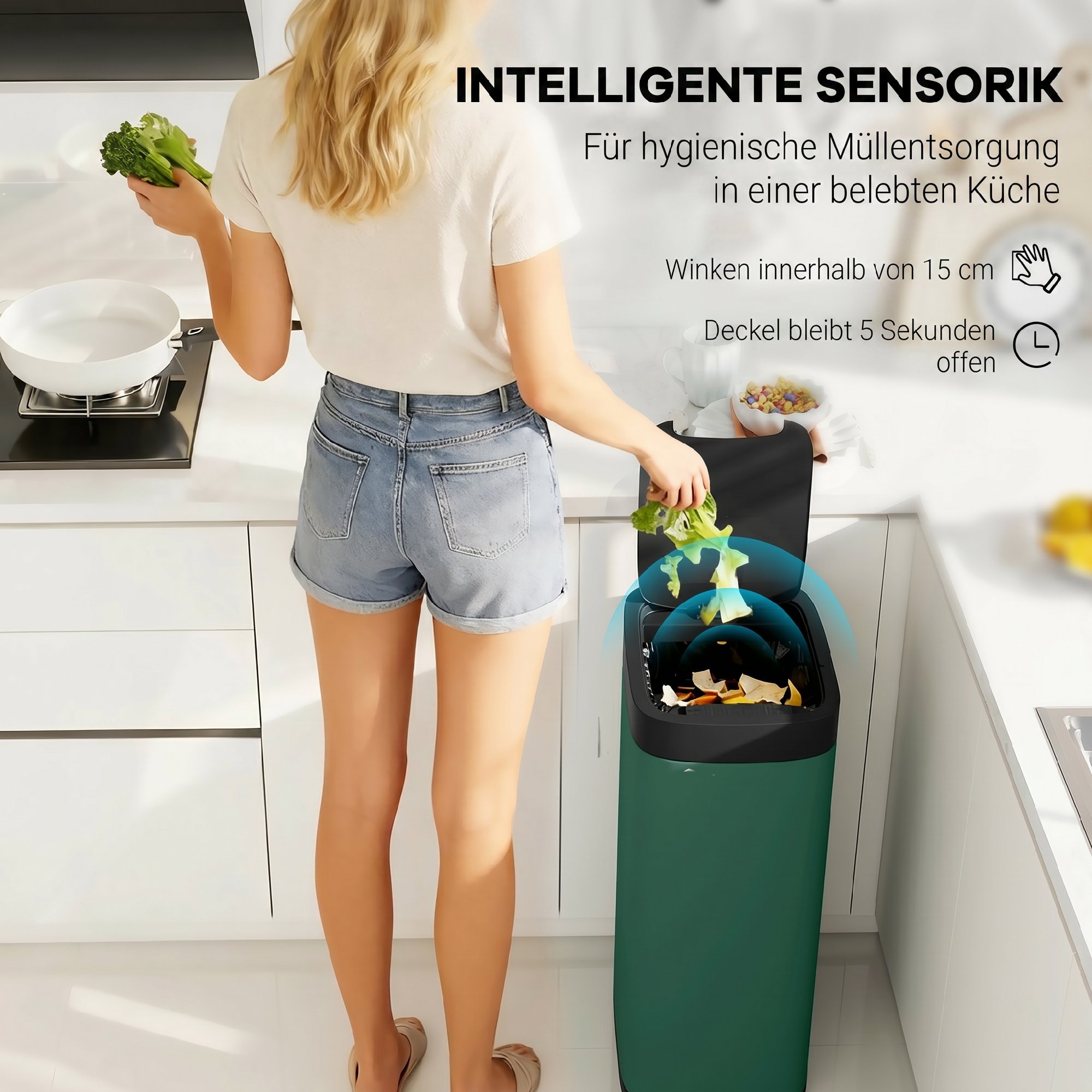 Poubelle automatique 50L vert capteur infrarouge
