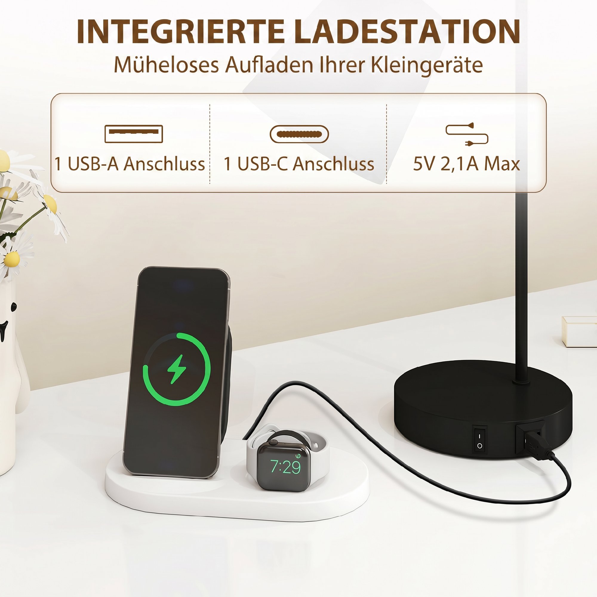 Lot 2 lampes de table noires métal station usb