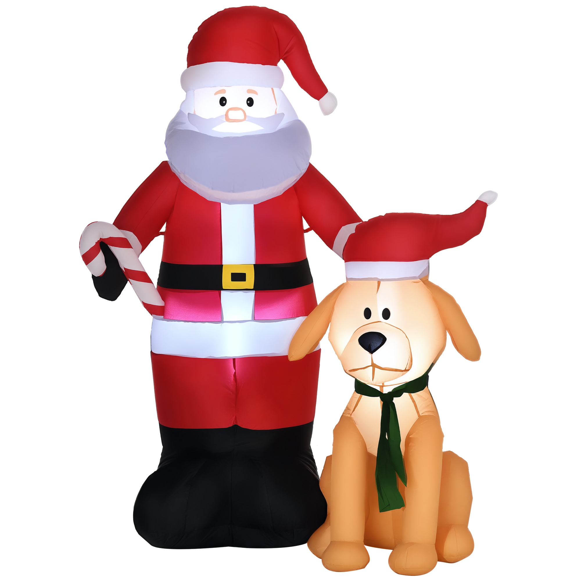 Père Noël gonflable avec son chien, décoration de Noël extérieure, LED, souffleur inclus, 117 x 80 x 157 cm
