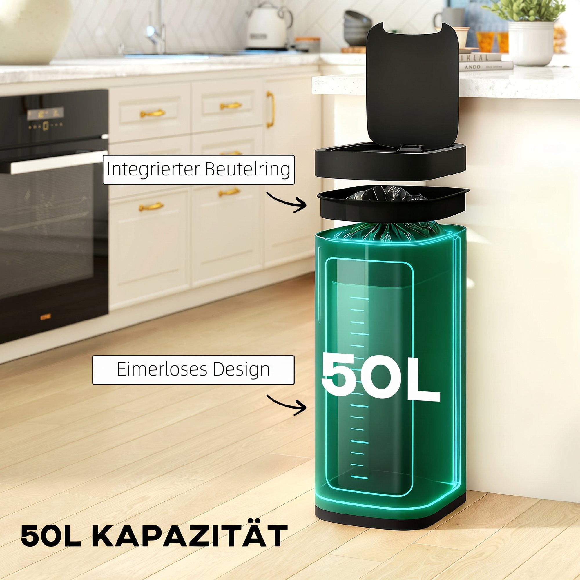 Conception sans bac intérieur anneau sac poubelle