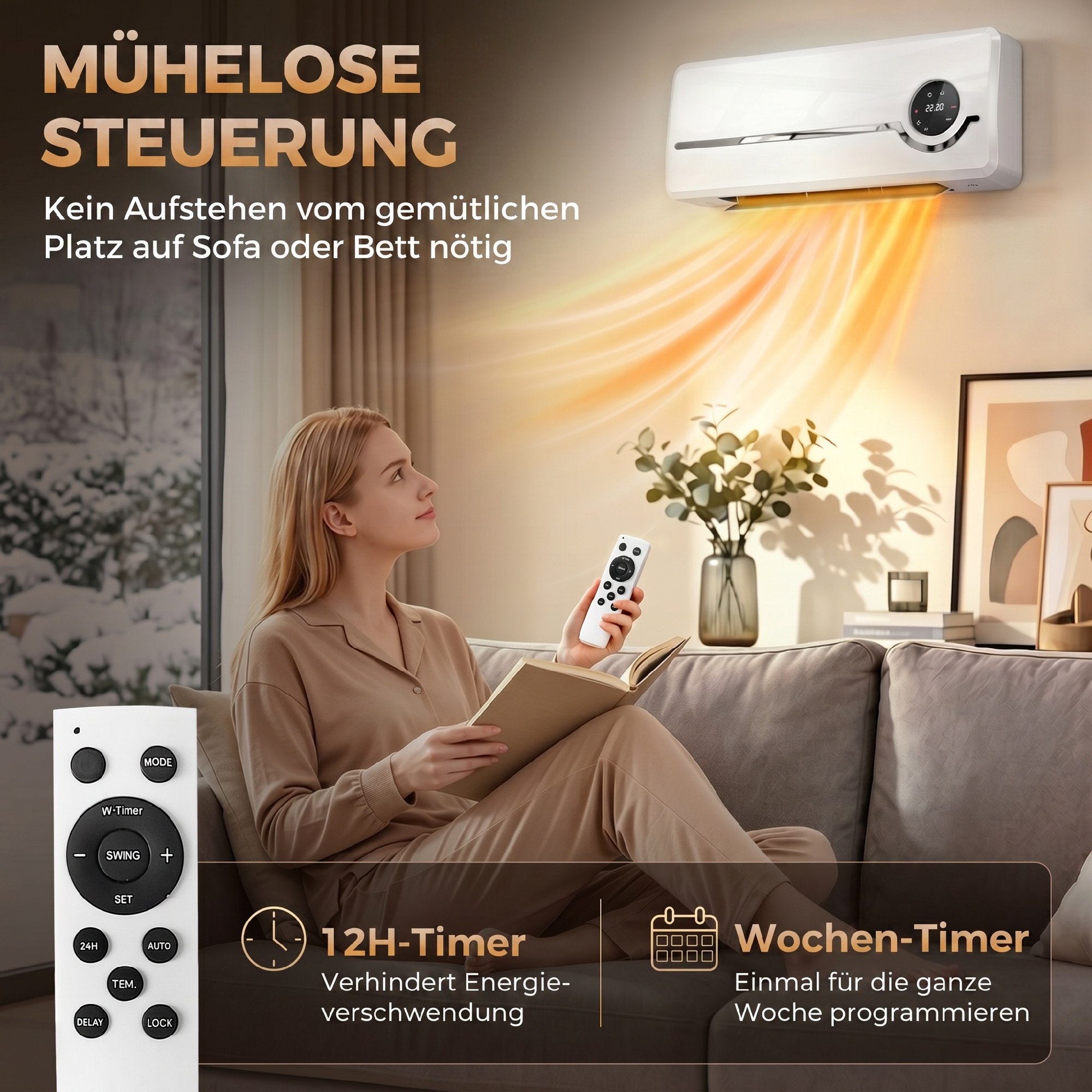 Télécommande, écran LED, fonctions timer intelligent