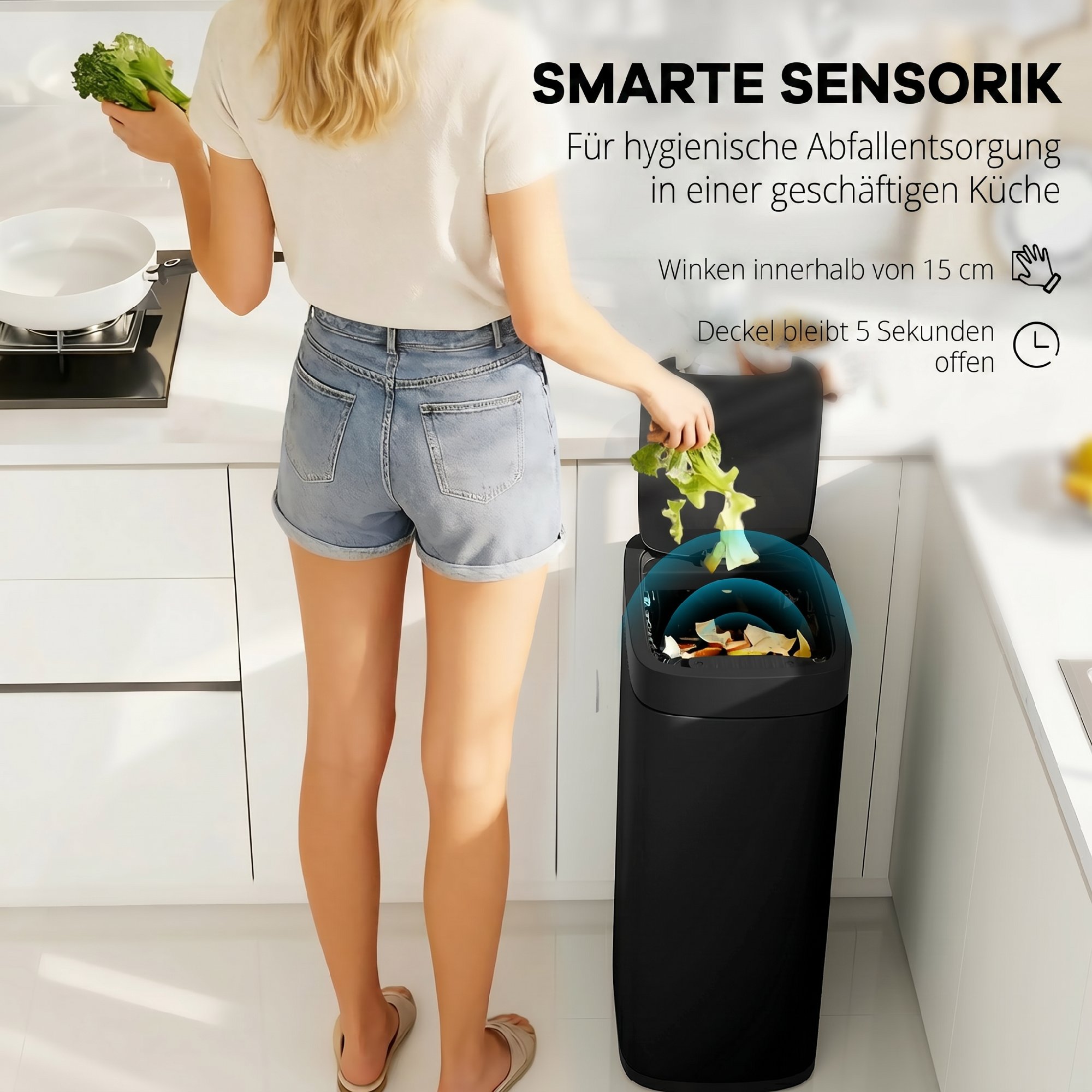 Poubelle automatique 50L noire capteur infrarouge