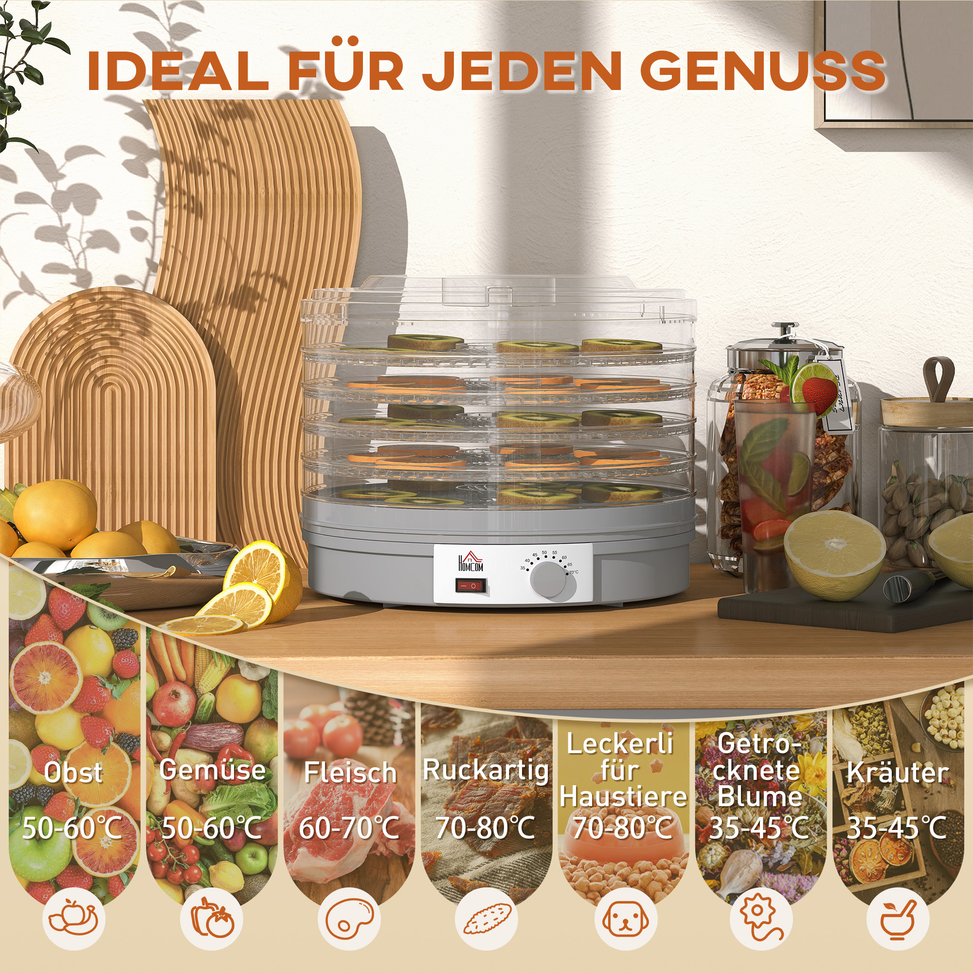 Déshydrateur alimentaire domestique 5 plateaux transparents
