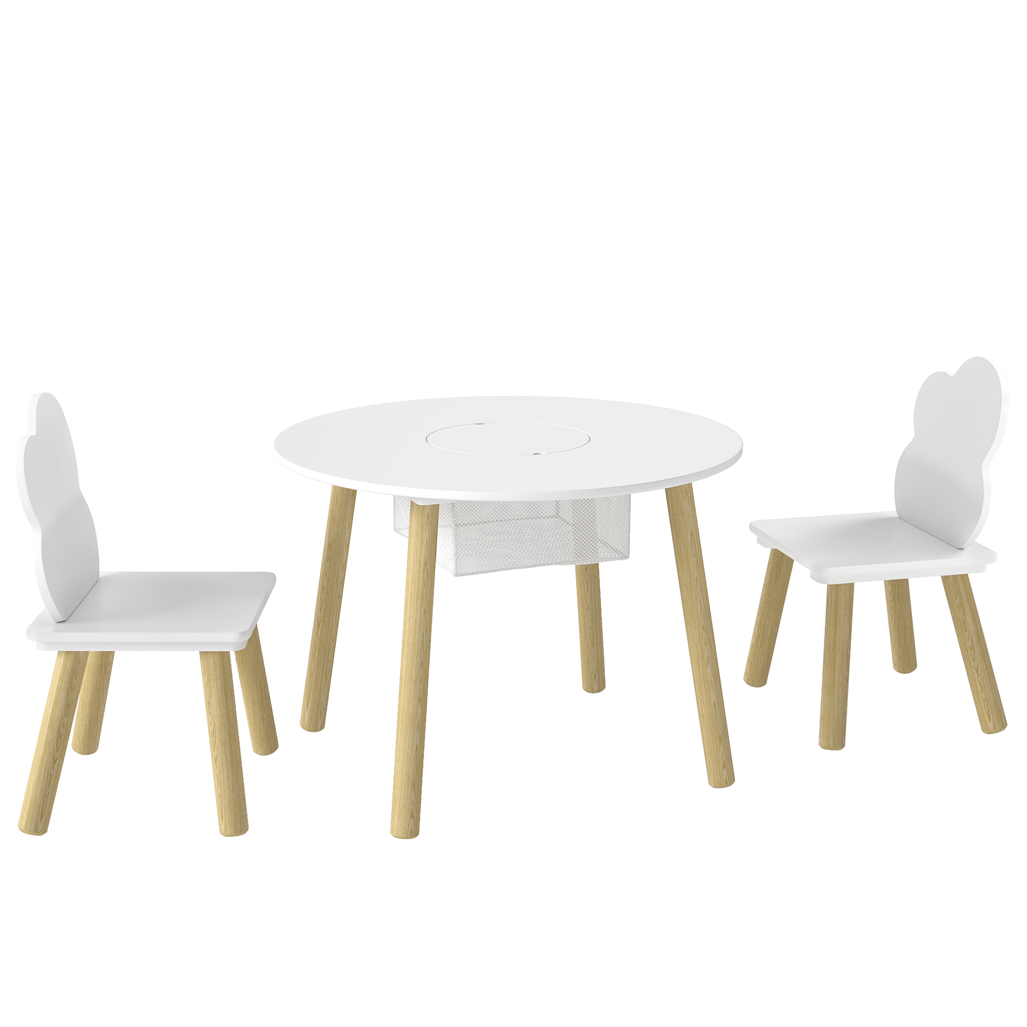 Table et 2 Chaises Enfant Design Nuage, Sac Filaire Central, Blanc et Rose, MDF 