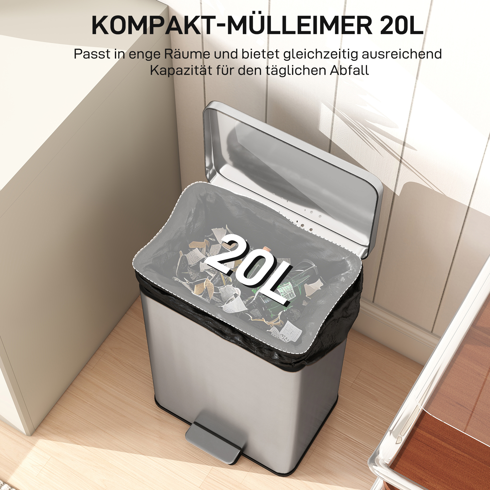Poubelle à pédale inox compacte 20 L
