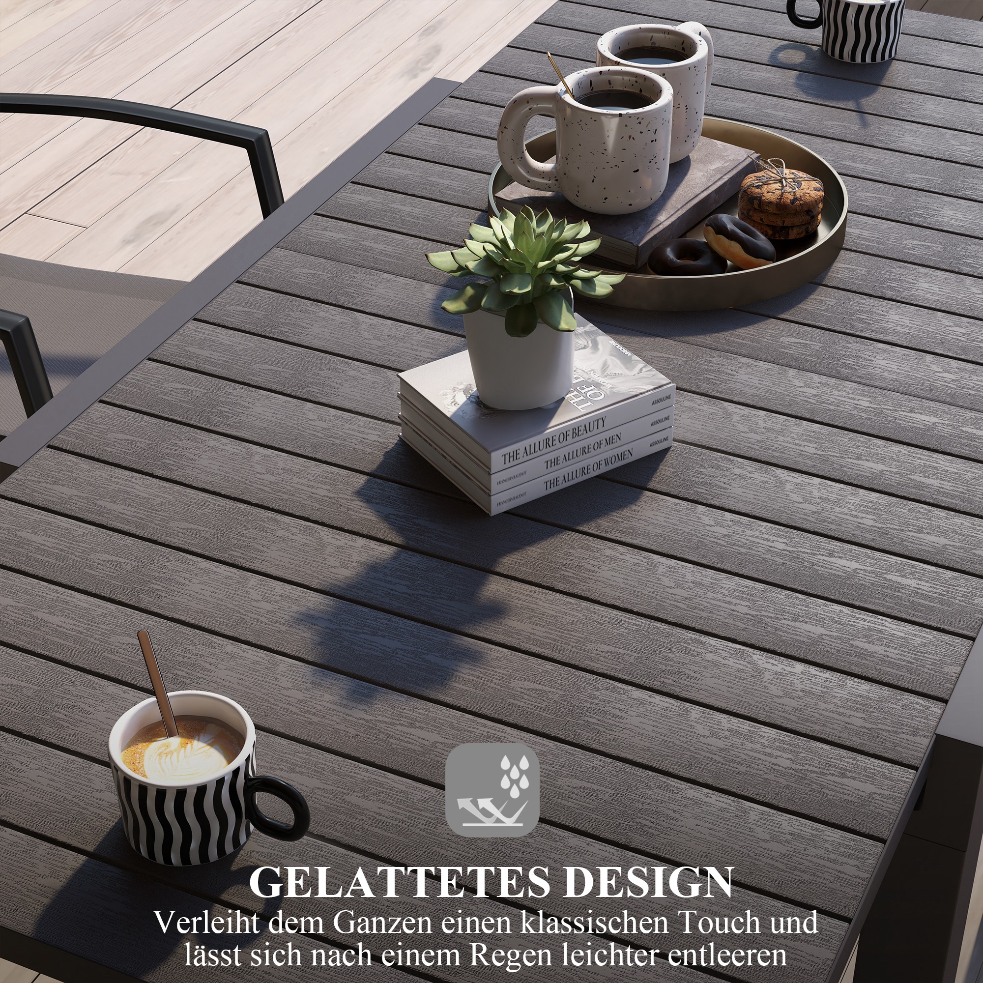 Table de jardin extensible aluminium lattes 81-162x80cm - Vue 3