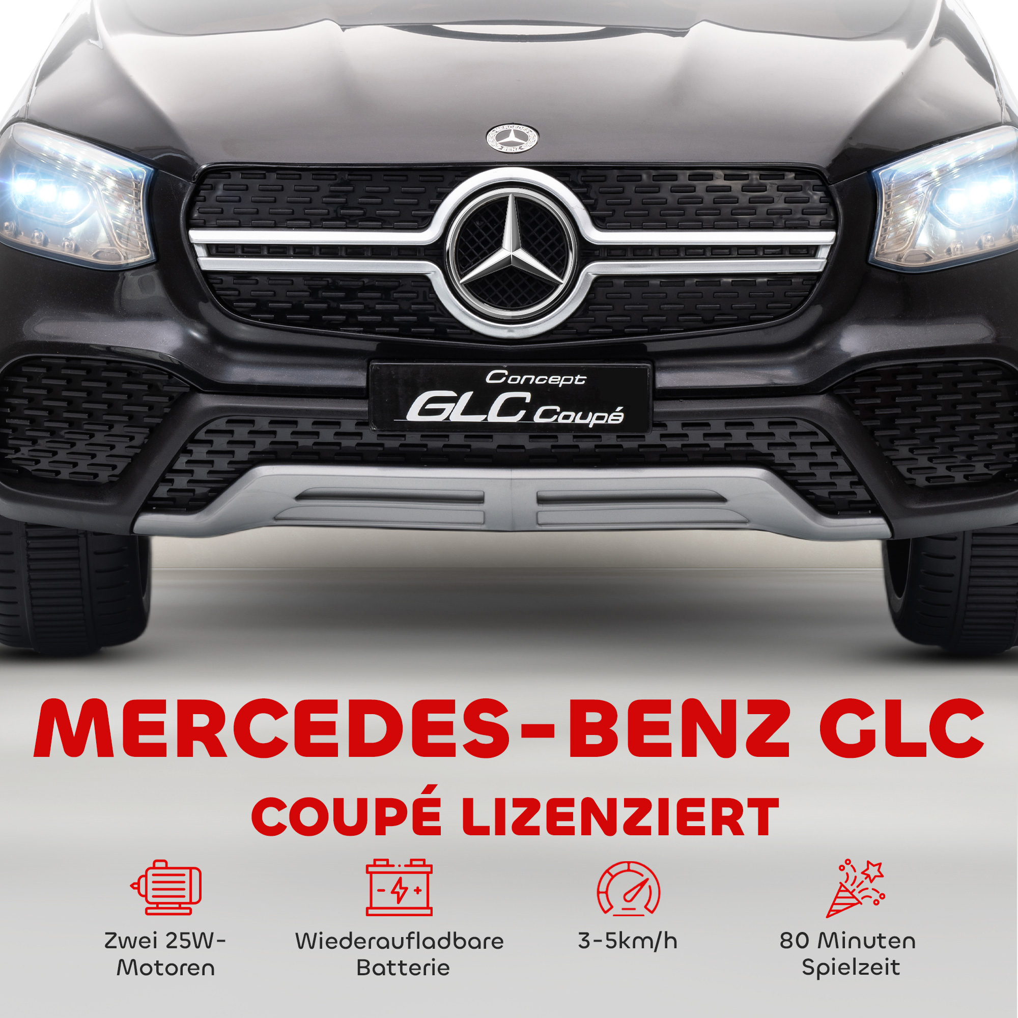 Mercedes GLC Coupé noir logo et phares allumés