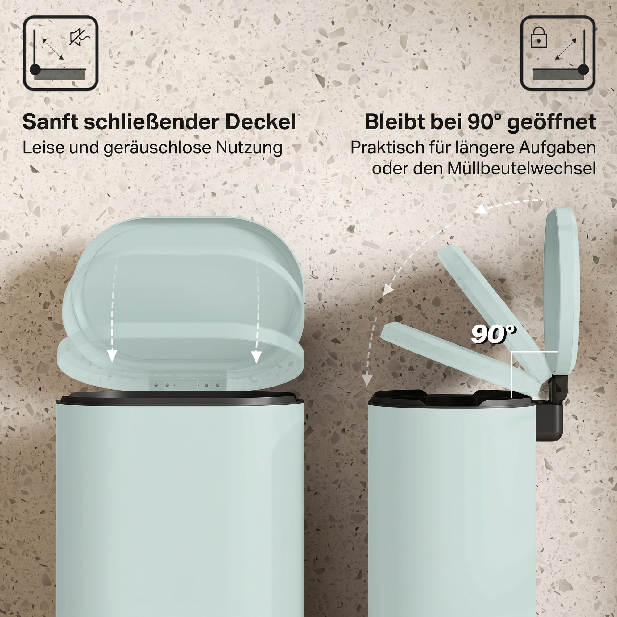 Soft‑close et fonction maintien à 90°
