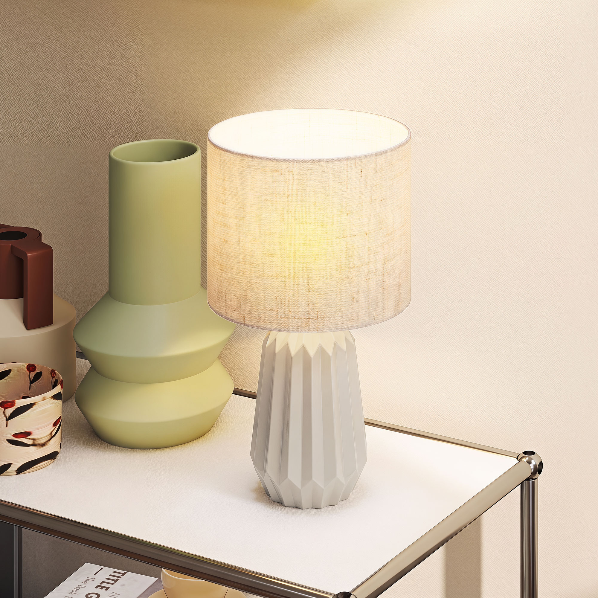 Abat‑jour lin beige lumière douce ambiance cosy