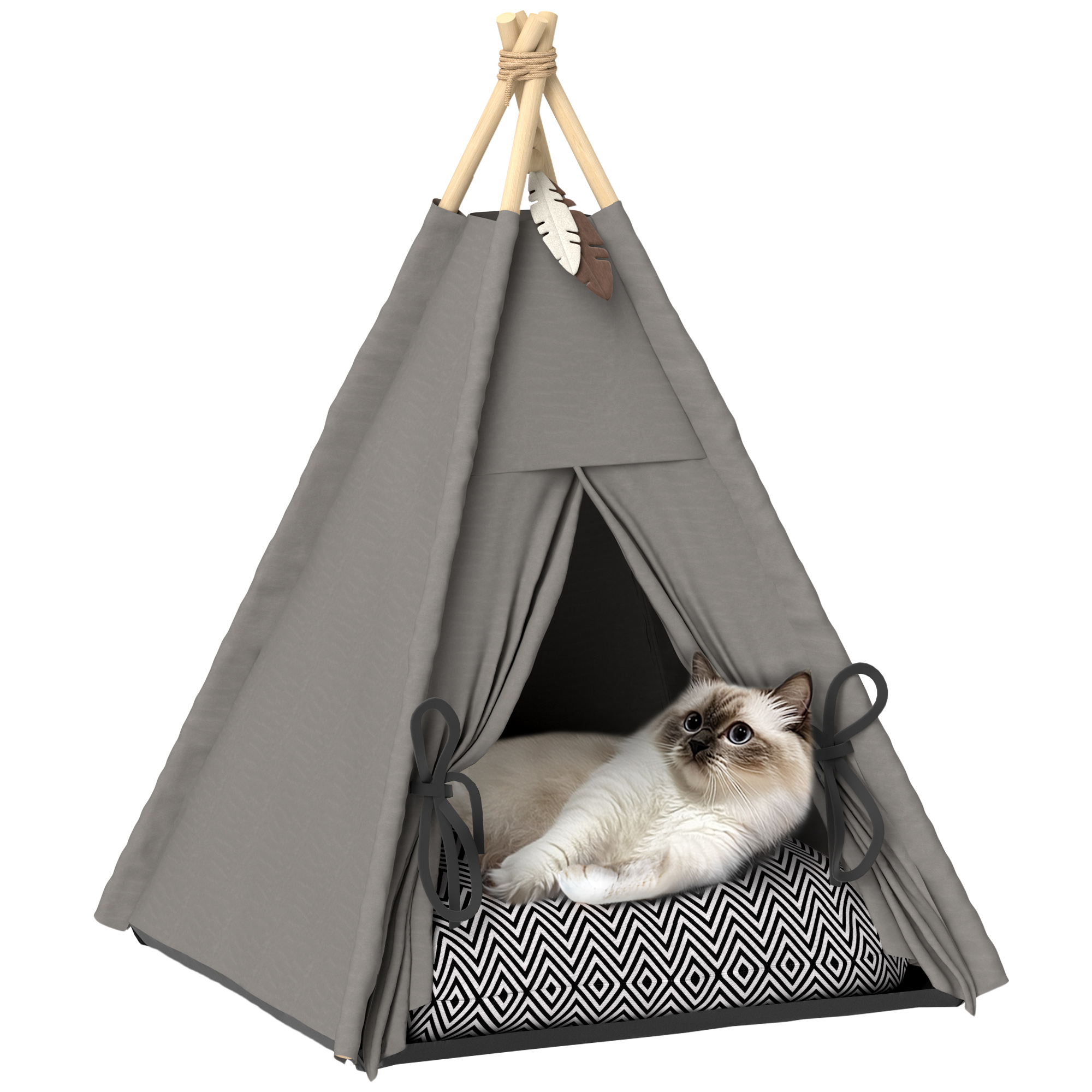 Tente tipi pour animaux. lit en forme de tipi. tente pour chat avec coussin. lit pour chien et chat. gris