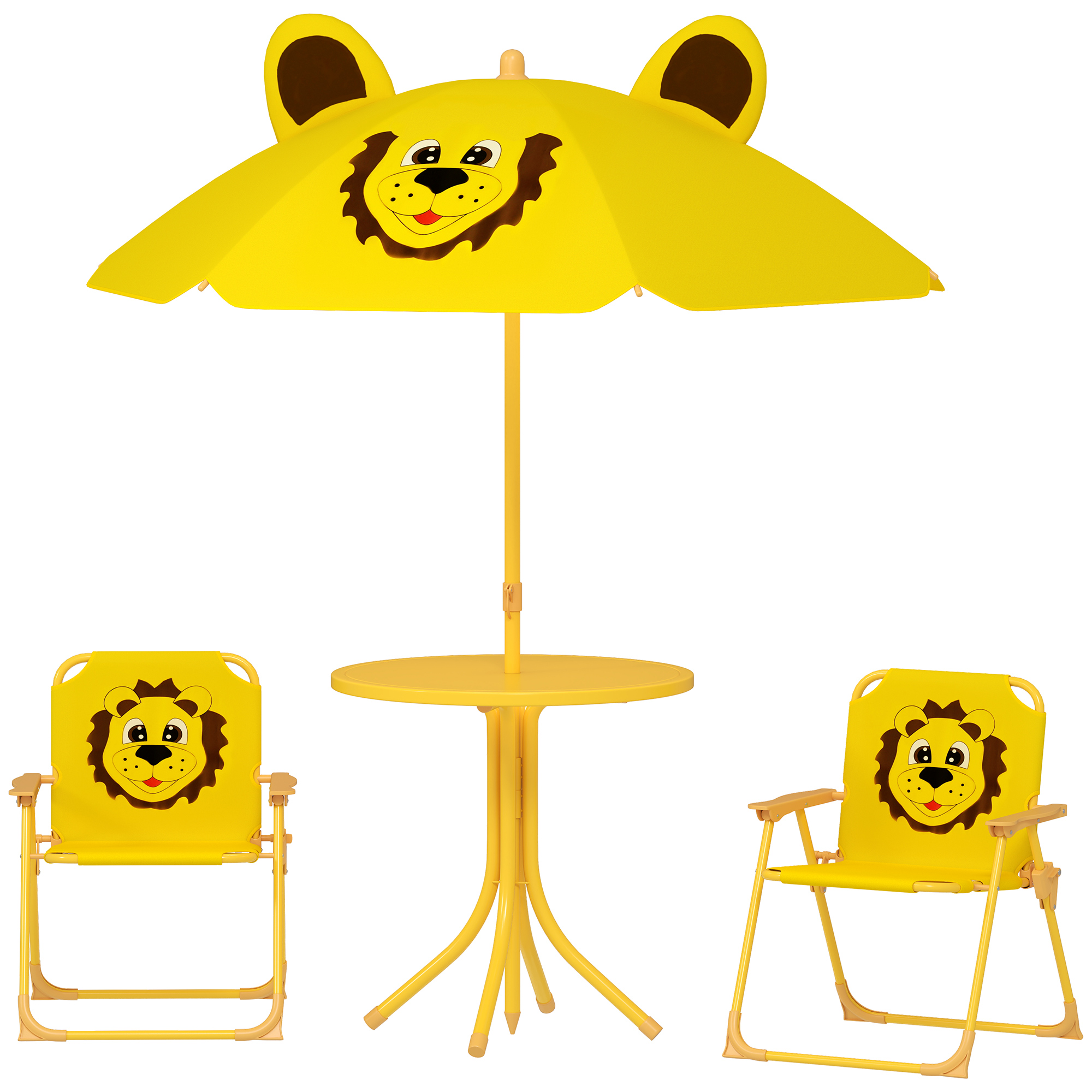 Set de Jardin Enfant 4 Pièces avec Parasol, Table Ronde et 2 Chaises Pliantes, D