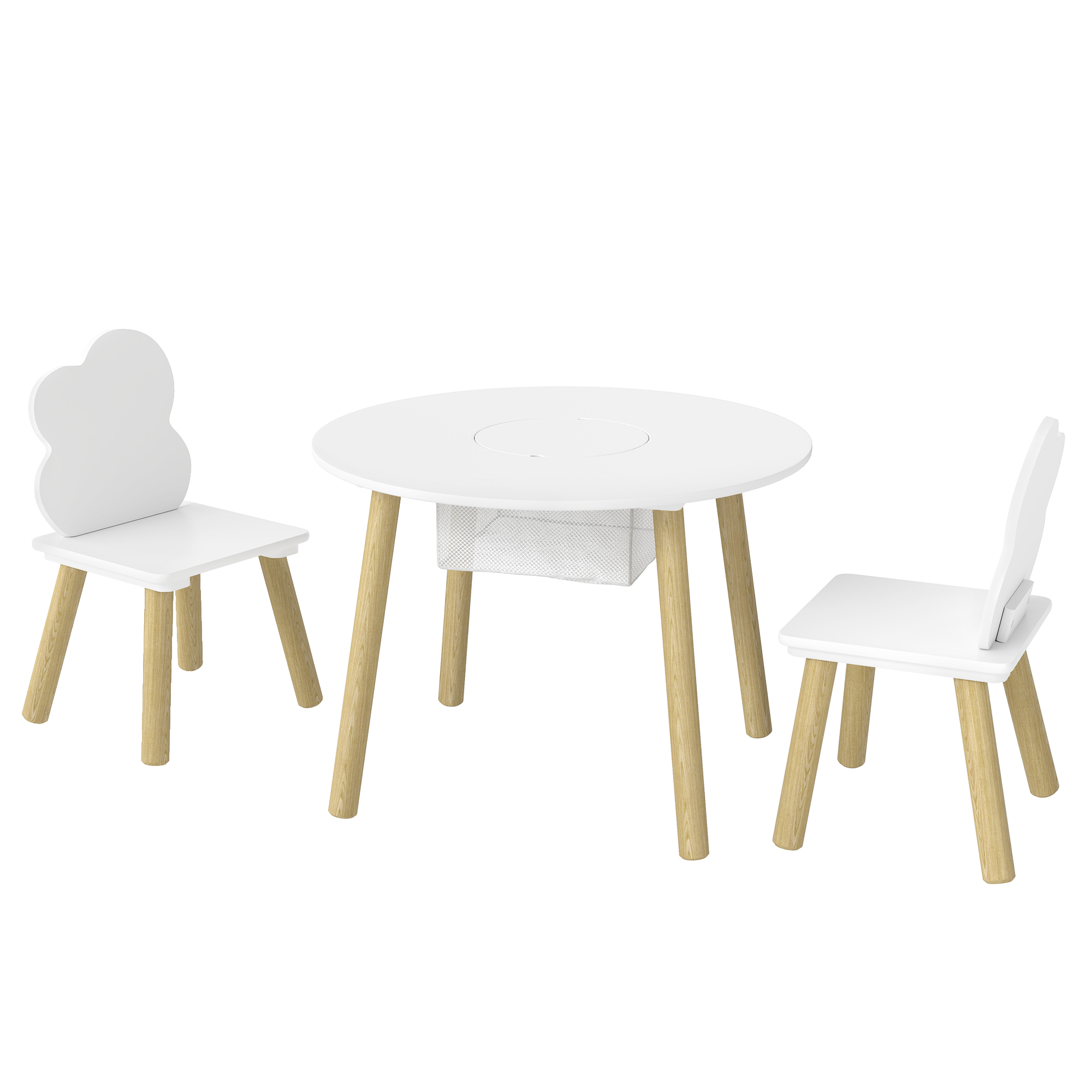 Table et 2 Chaises Enfant Design Nuage, Sac Filaire Central, Blanc et Rose, MDF 