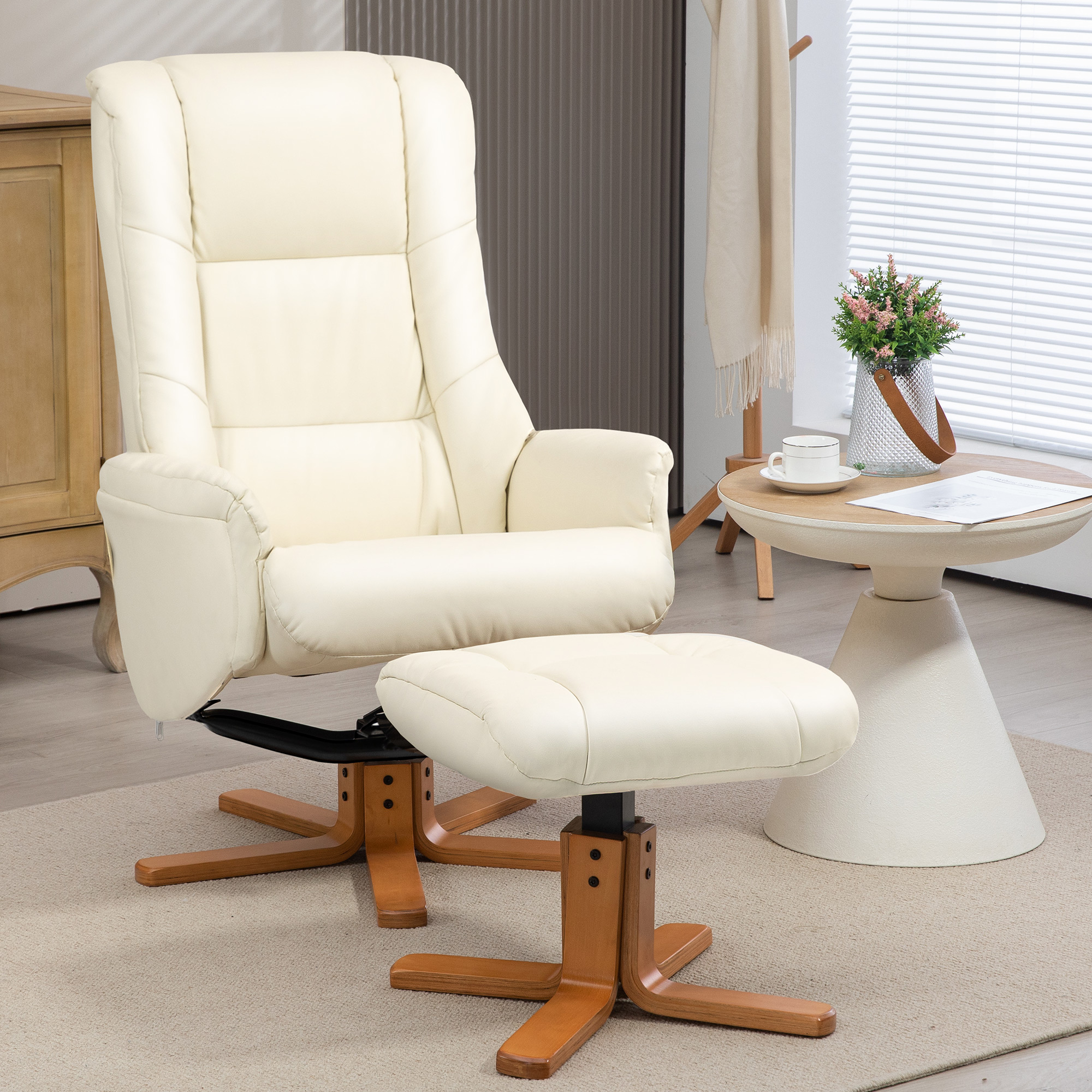 Fauteuil simili cuir cadre bois