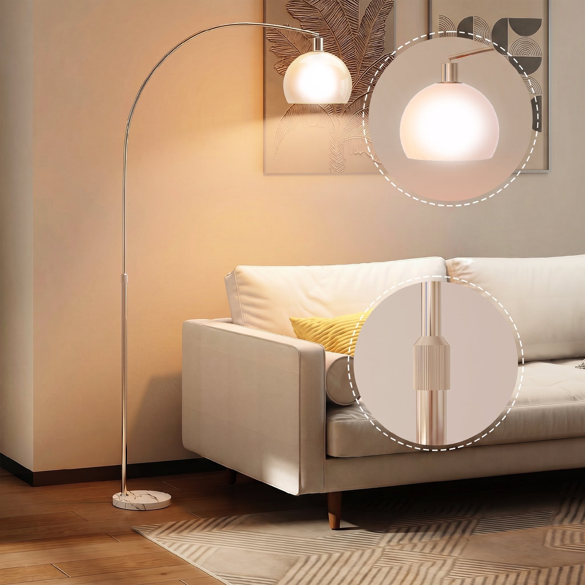 Lampadaire arc nickel socle marbre salon