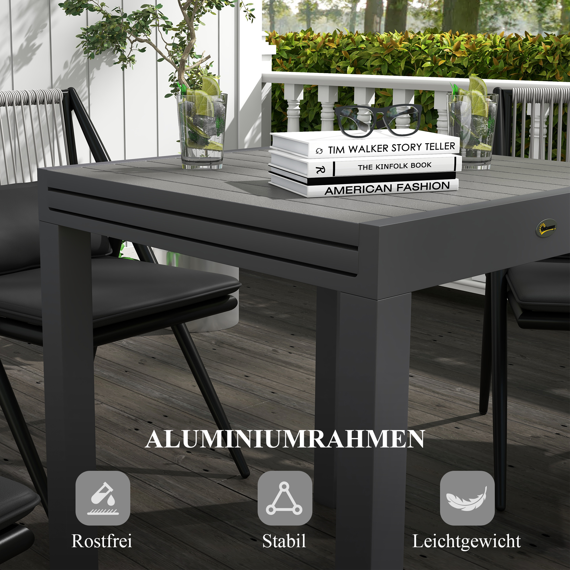 Table de jardin extensible aluminium lattes 81-162x80cm - Vue 2