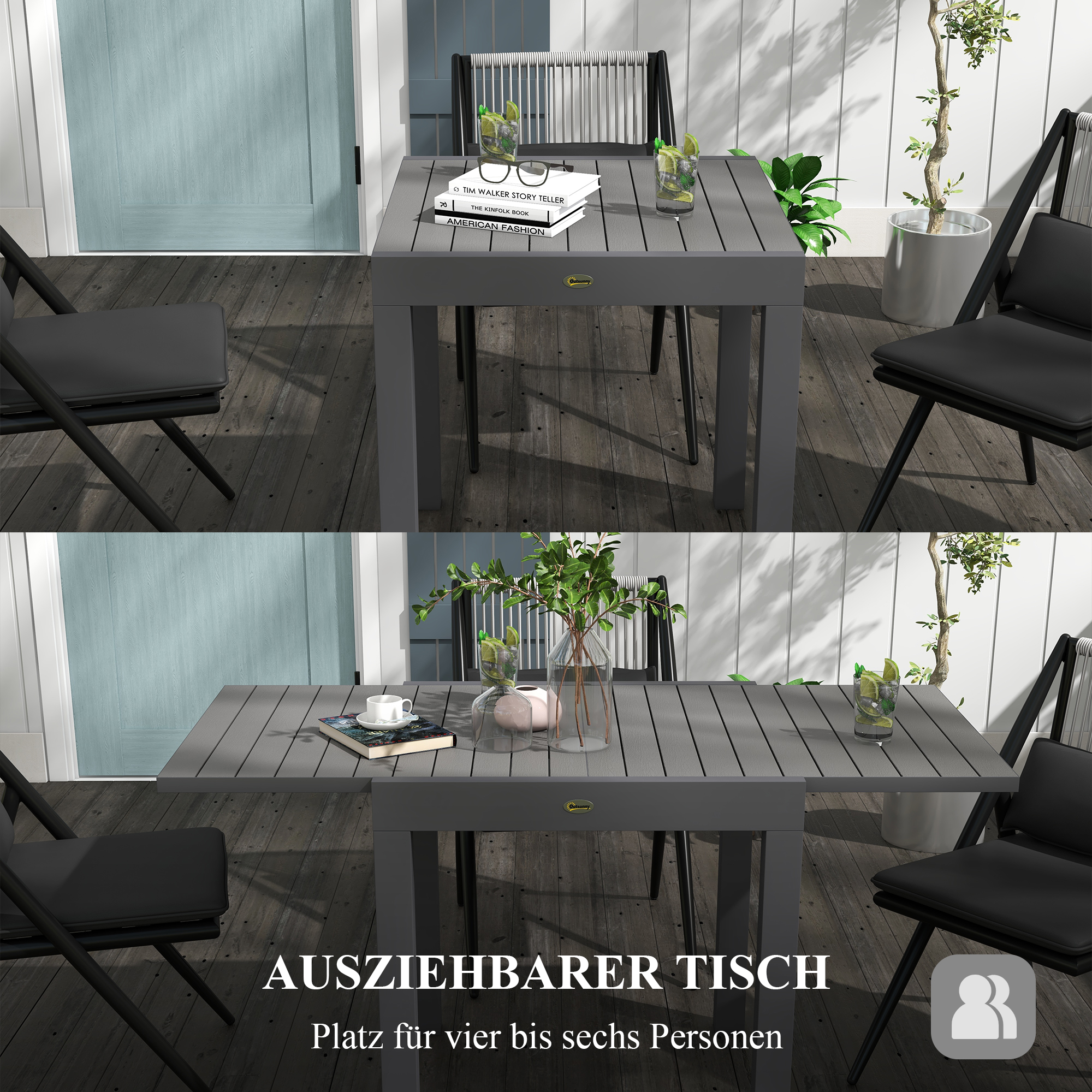 Table de jardin extensible aluminium lattes 81-162x80cm - Vue 1