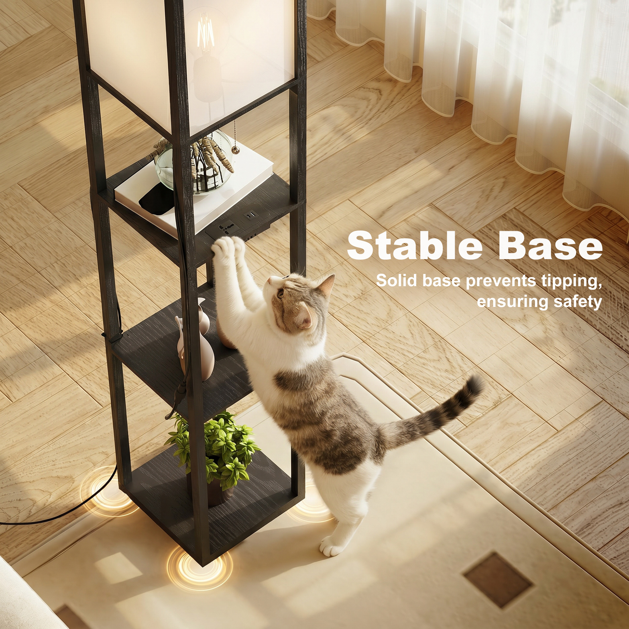 Lampadaire 2‑en‑1 étagères rangement station charge usb