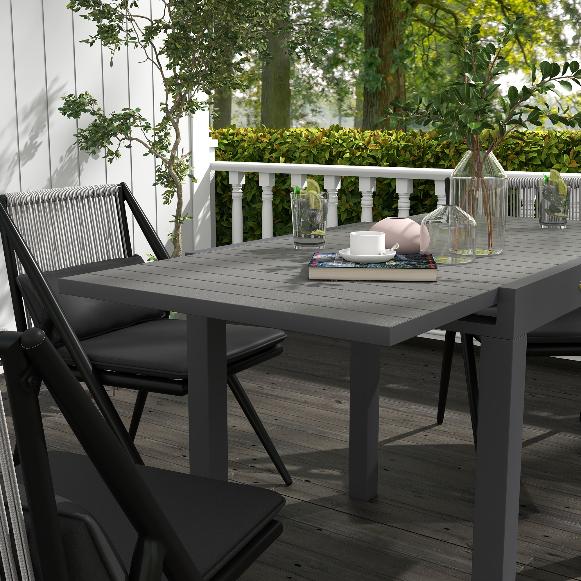 Table de jardin extensible aluminium lattes 81-162x80cm - Vue 5