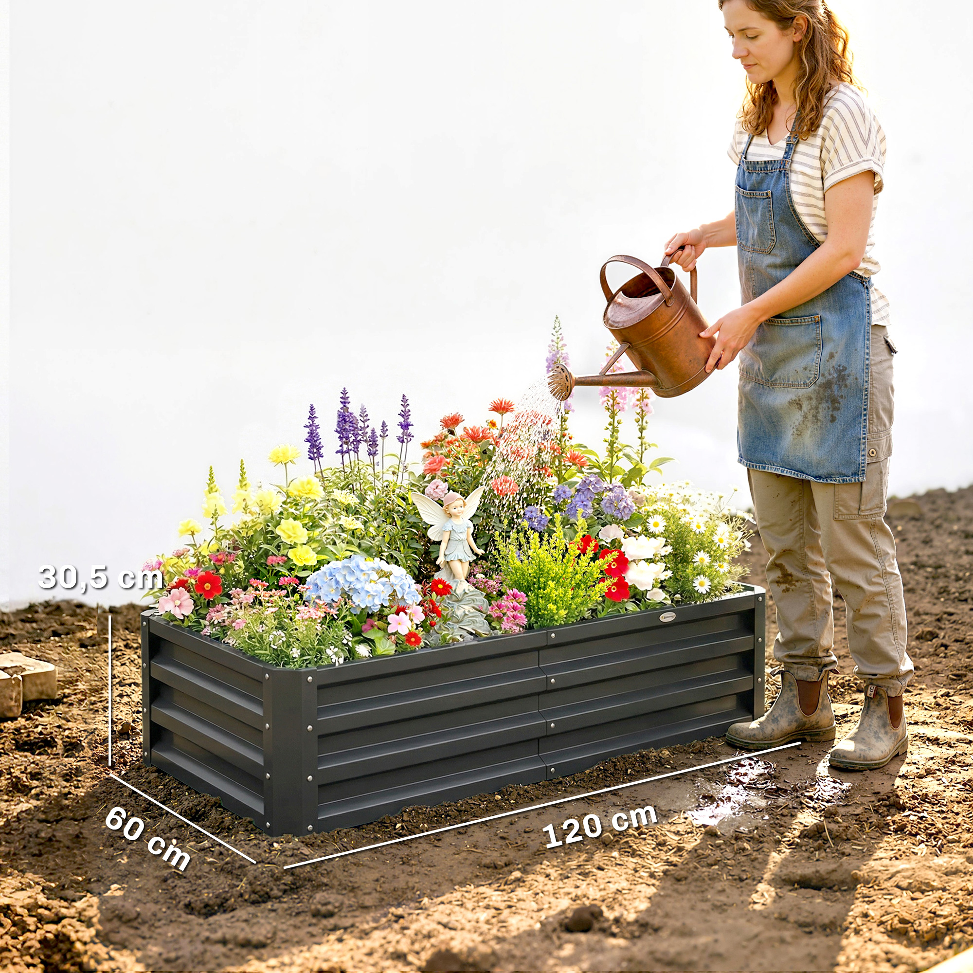 Abmessungen des 120 cm Stahlpflanzgefäßes 60 x 30,5 cm Technische Ansicht