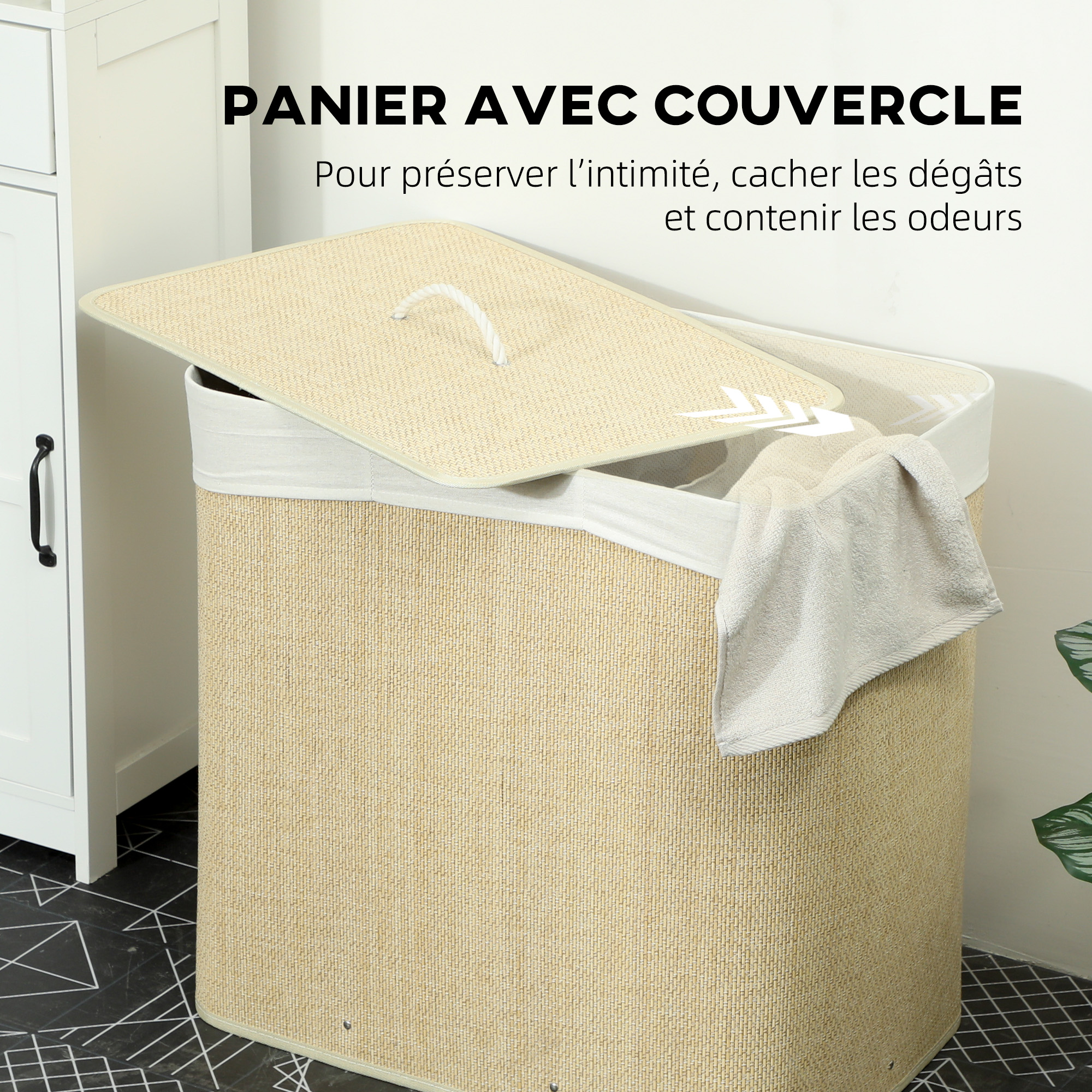 Couvercle anti‑odeurs et 3 espaces de tri 48L