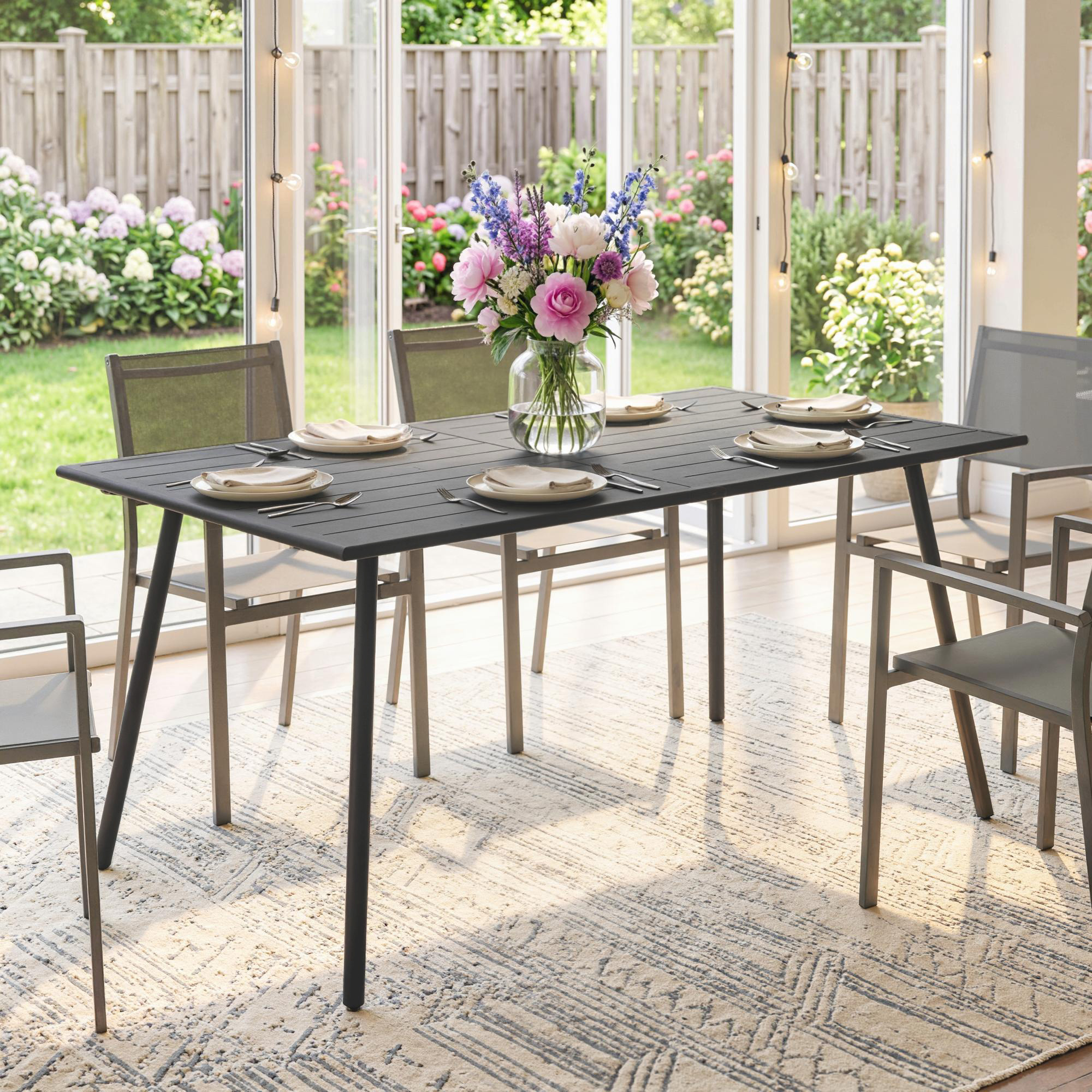 Table de jardin rectangulaire acier lattes 150x80cm - Vue 5
