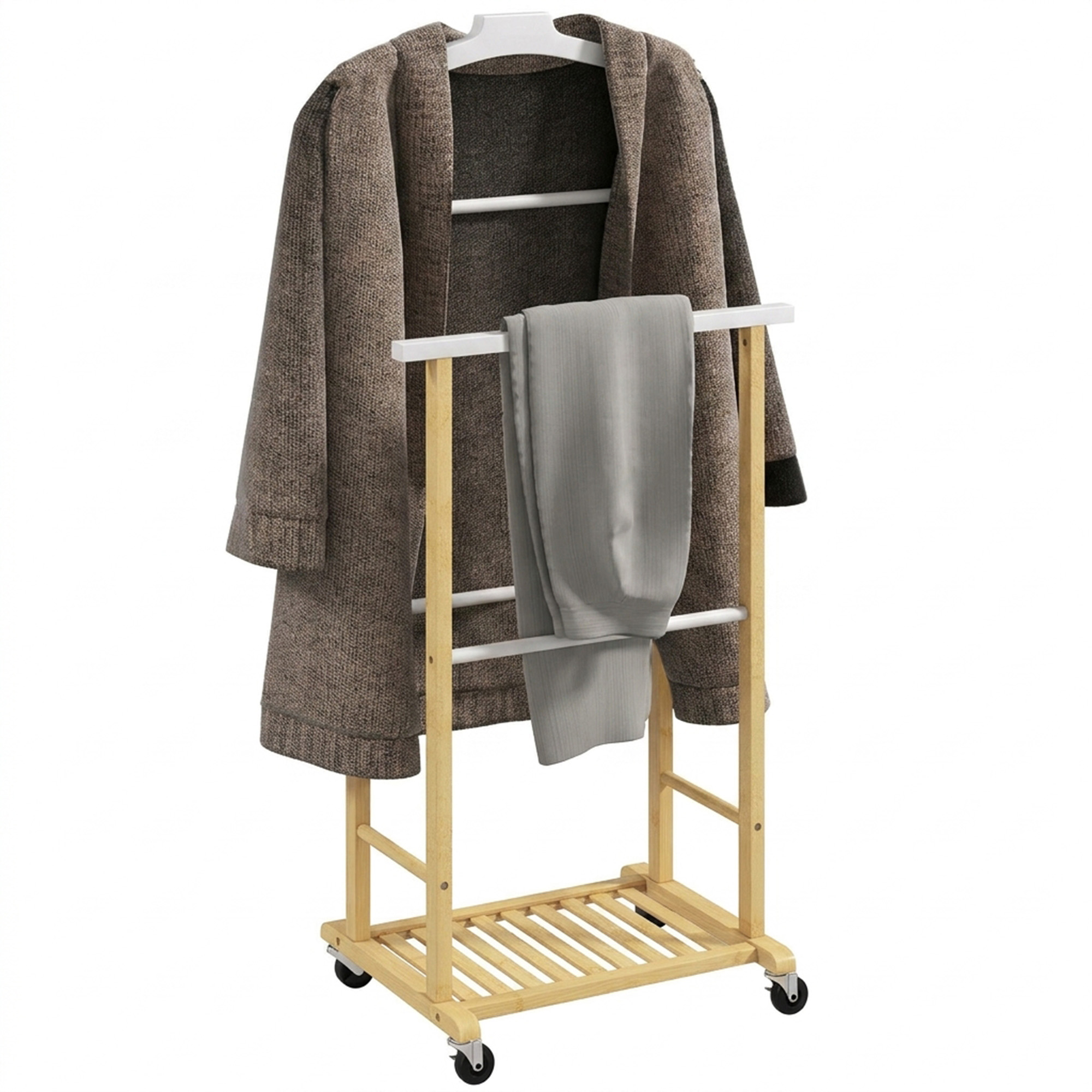 Valet de chambre à roulettes en bambou