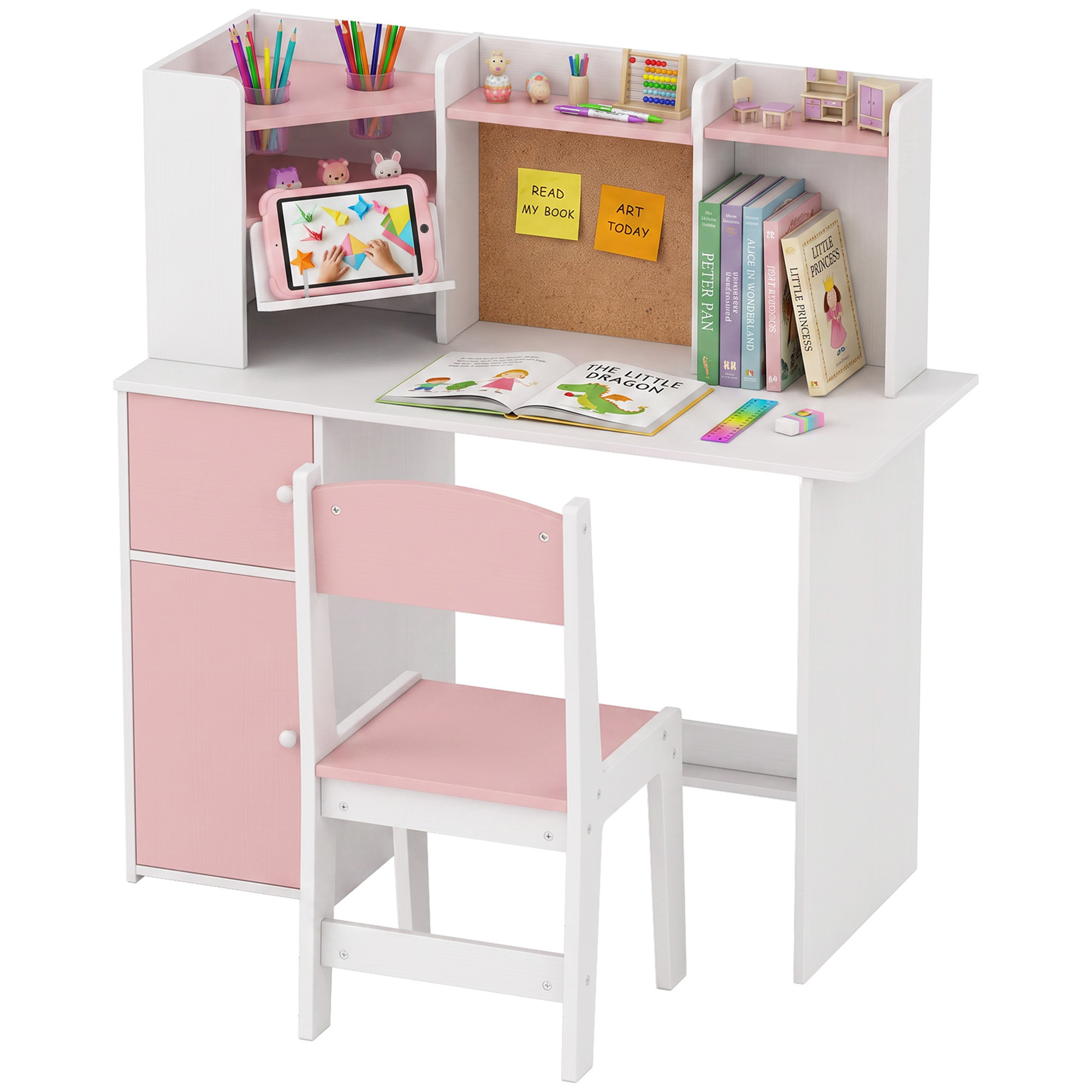 Bureau et Chaise Enfant avec Support Tablette Réglable, Porte-Stylo, Tableau en 