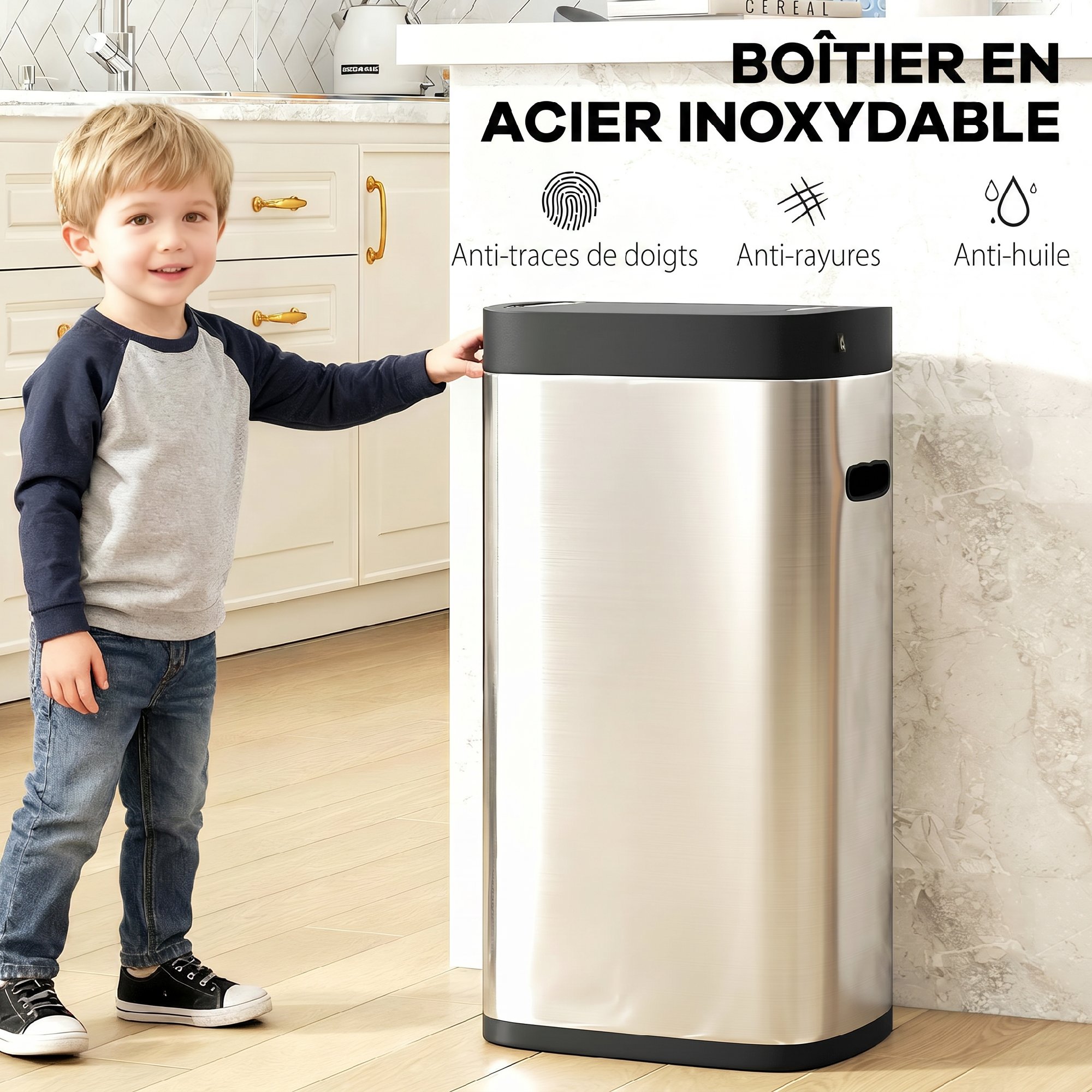 Conception sans bac intérieur anneau maintien sac