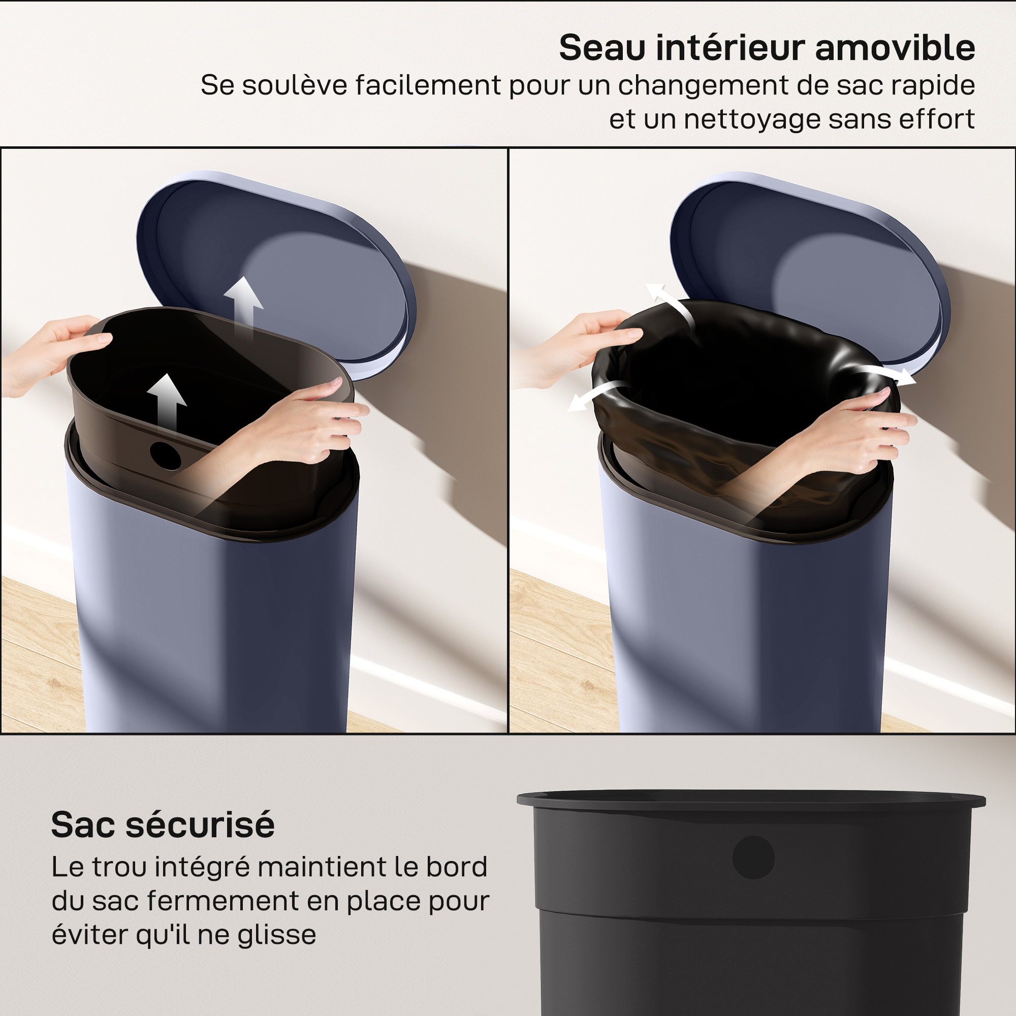 Seau intérieur amovible en PP avec porte-sac