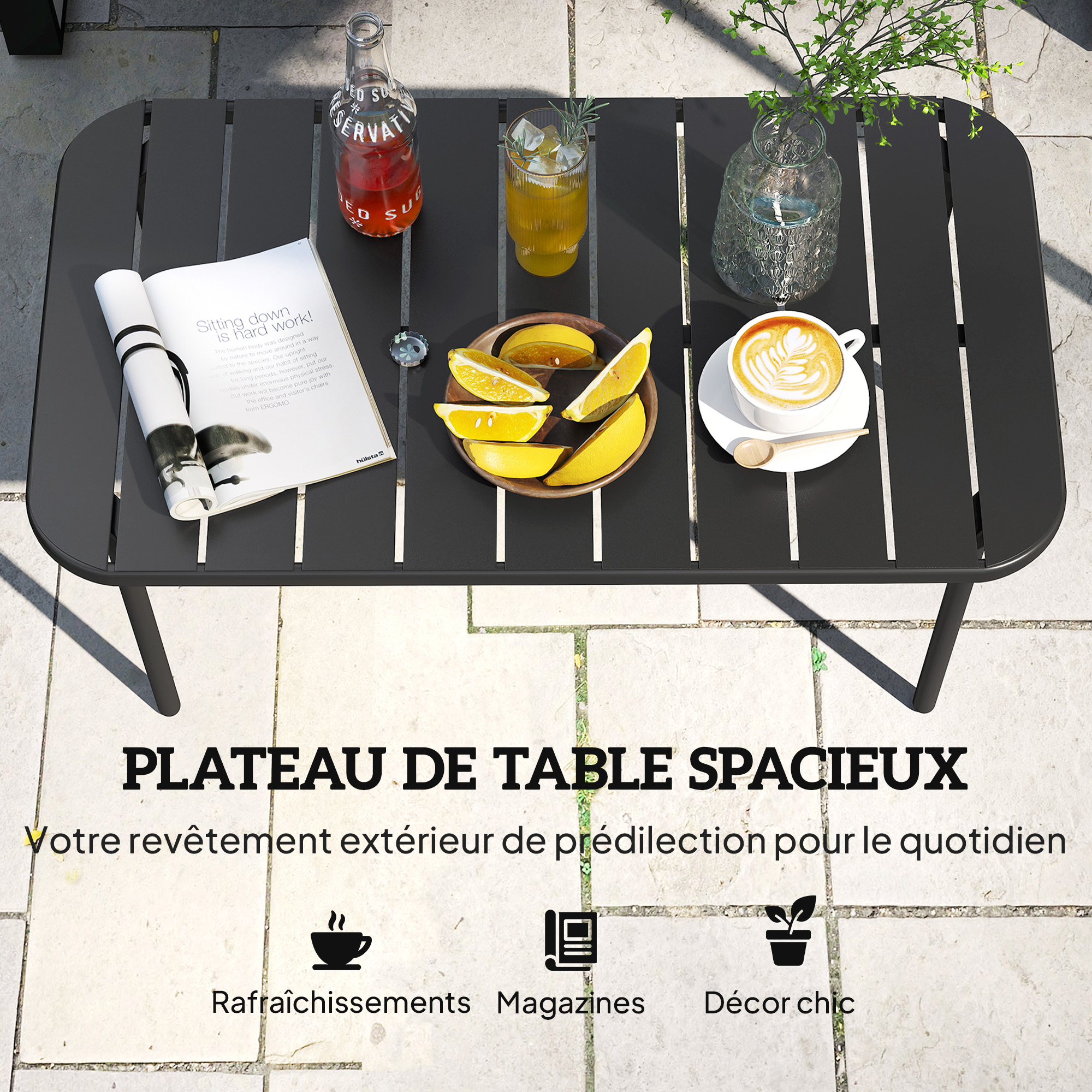 Table basse exterieure acier galvanise noire 90x50cm - Vue 3