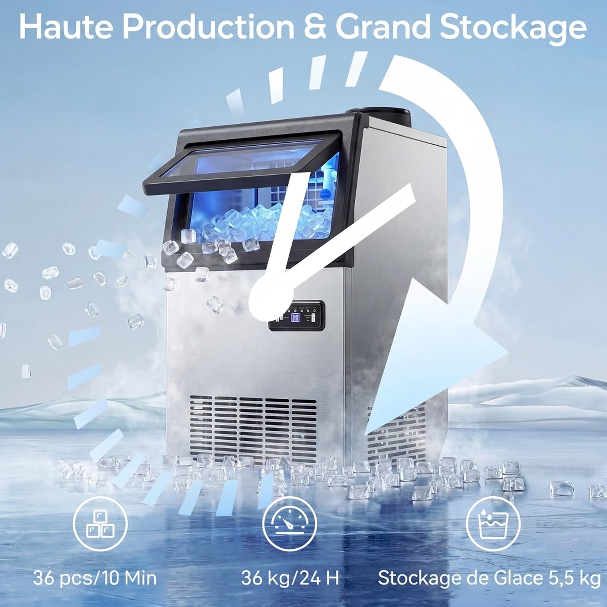 Machine à glaçons commerciale acier inoxydable