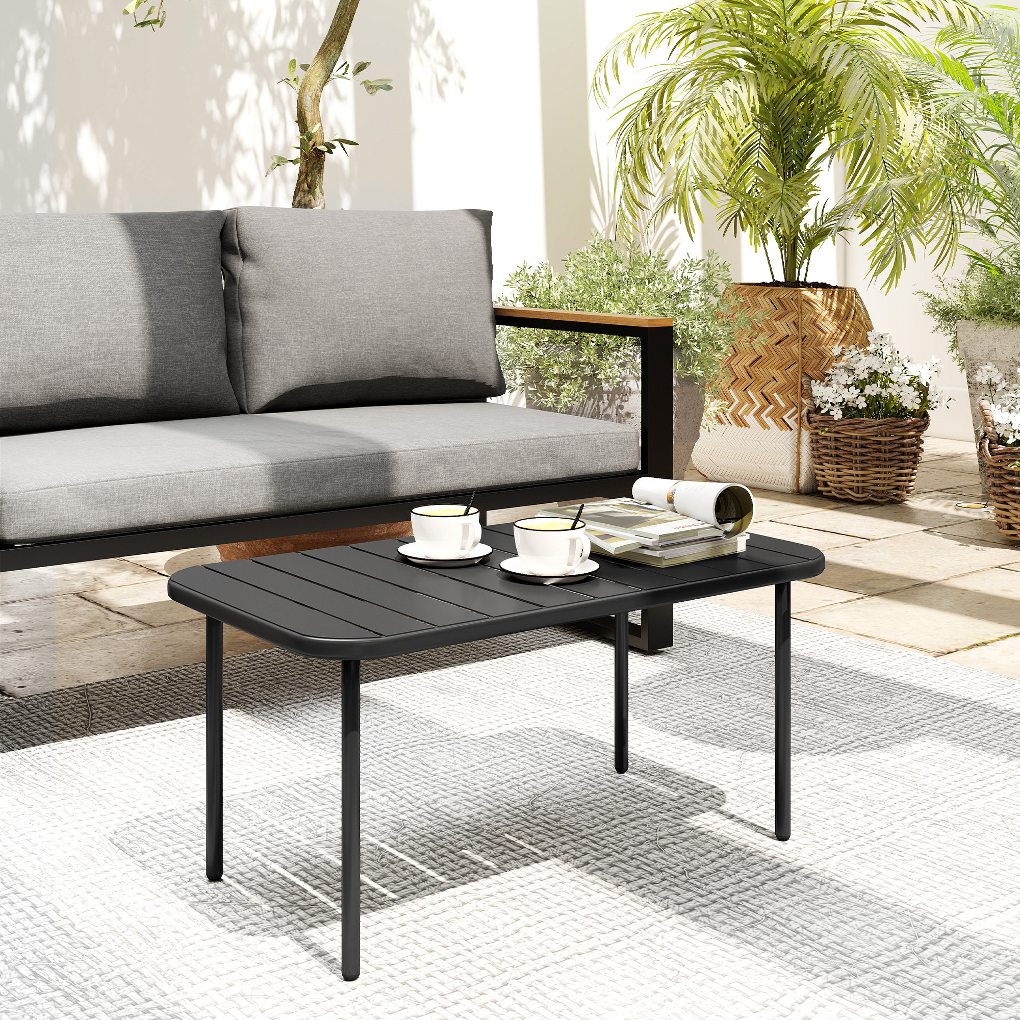 Table basse exterieure acier galvanise noire 90x50cm - Vue 5