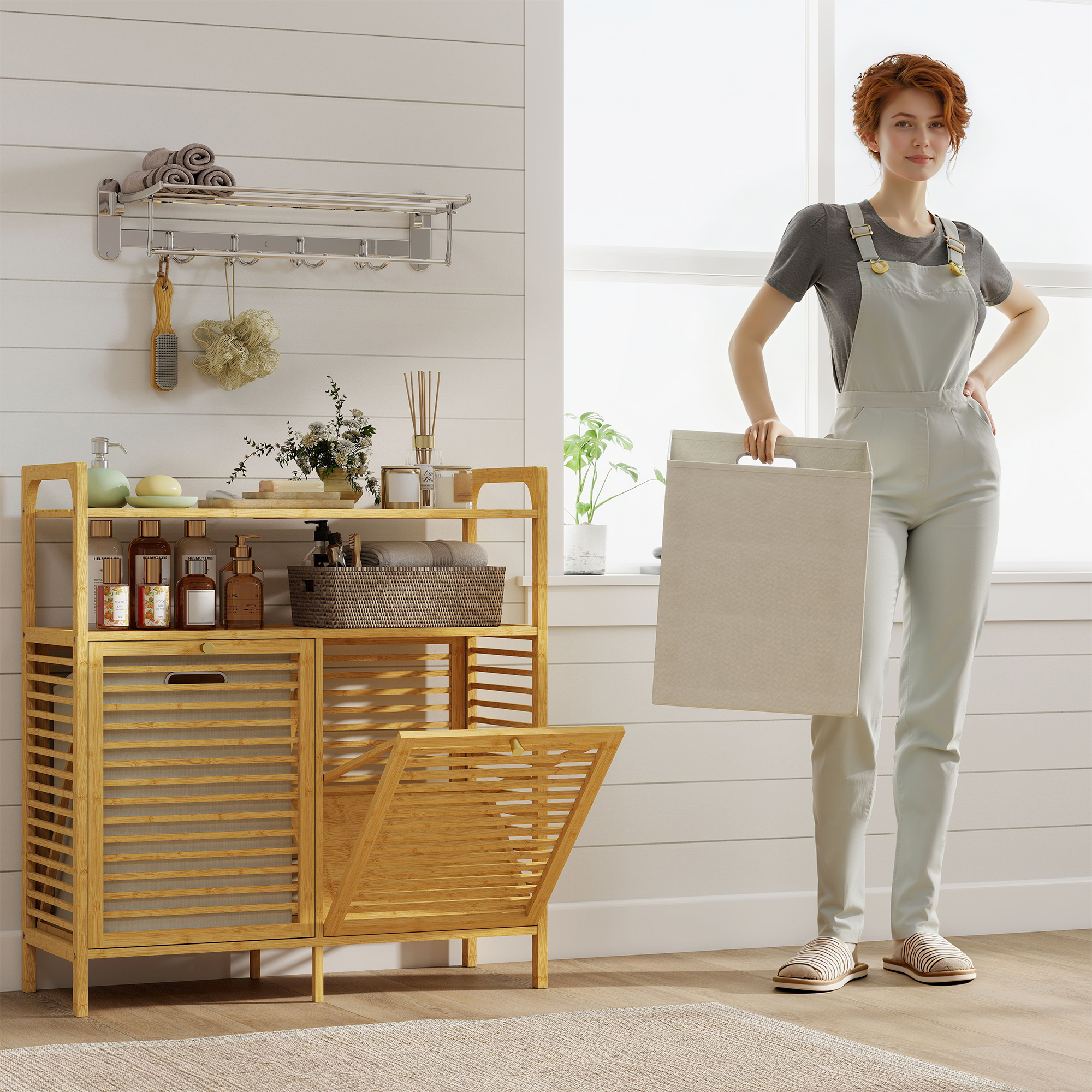 Meuble à linge dans une salle de bain