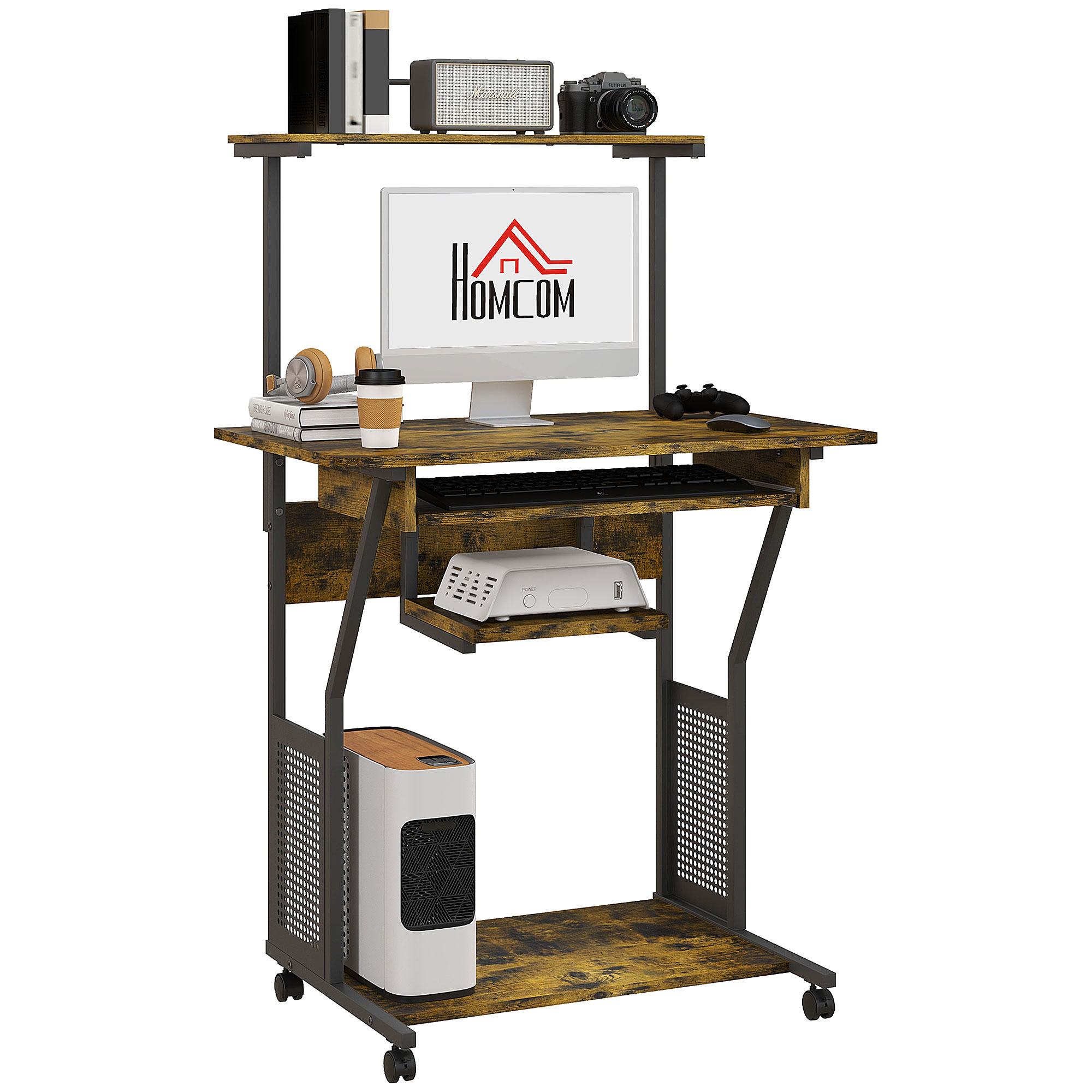 Bureau d'ordinateur roulant avec étagère