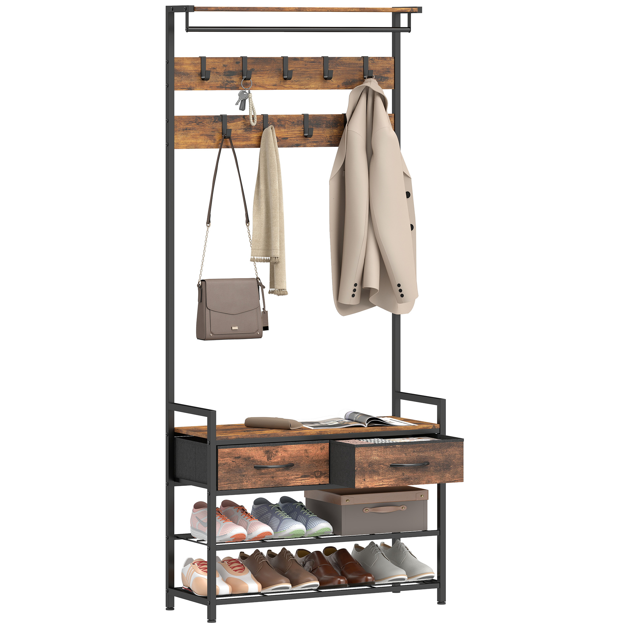 Porte-manteau 5 en 1 brun rustique