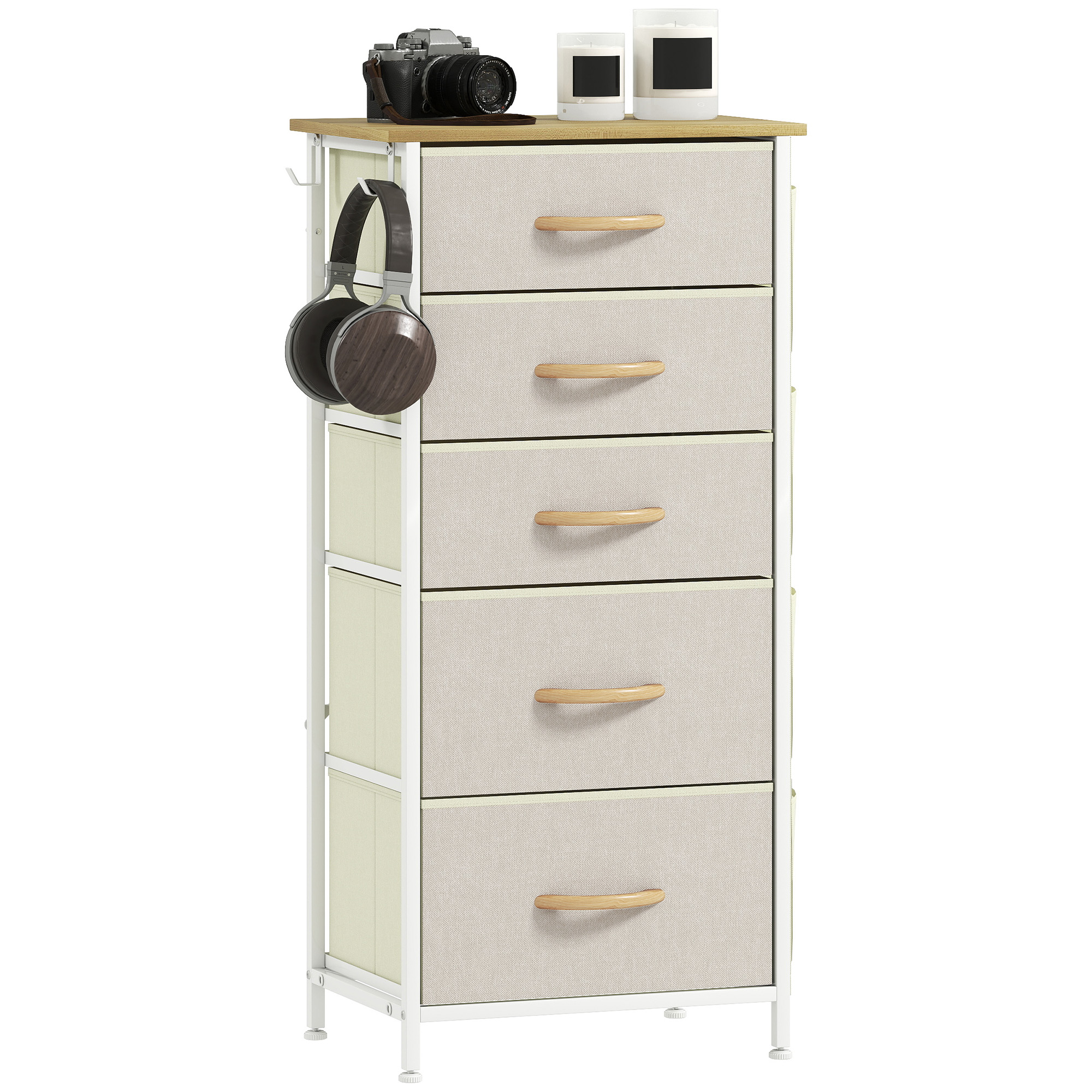 Commode 5 Tiroirs en Tissu 4 Poches 2 Cr