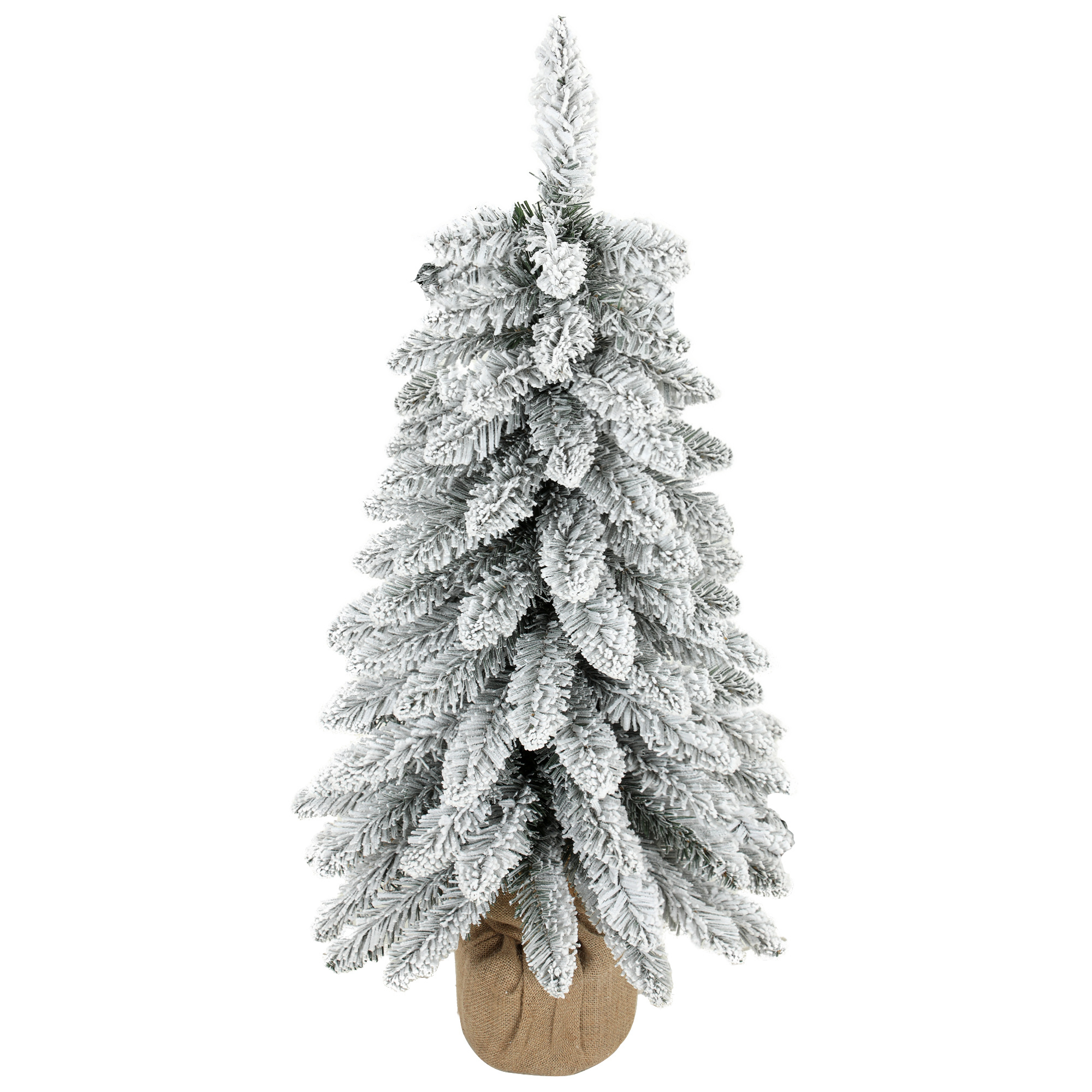 Sapin de Noël Artificiel Crayon 90 cm, 107 Pointes Enneigées en PVC, Base Toile de Jute, Montage Rapide, Blanc