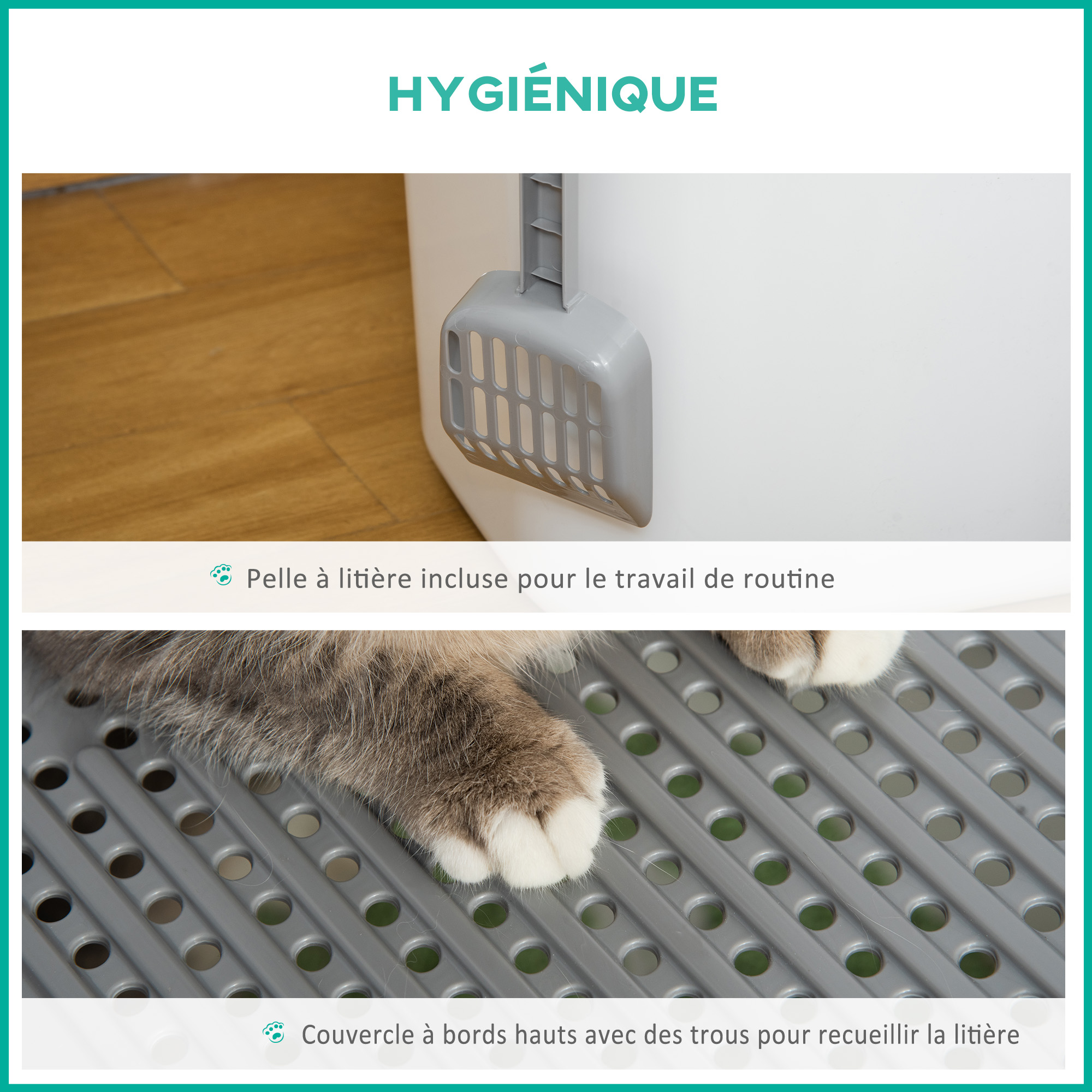 Litière pour chat couverte avec entrée frontale et sortie supérieure