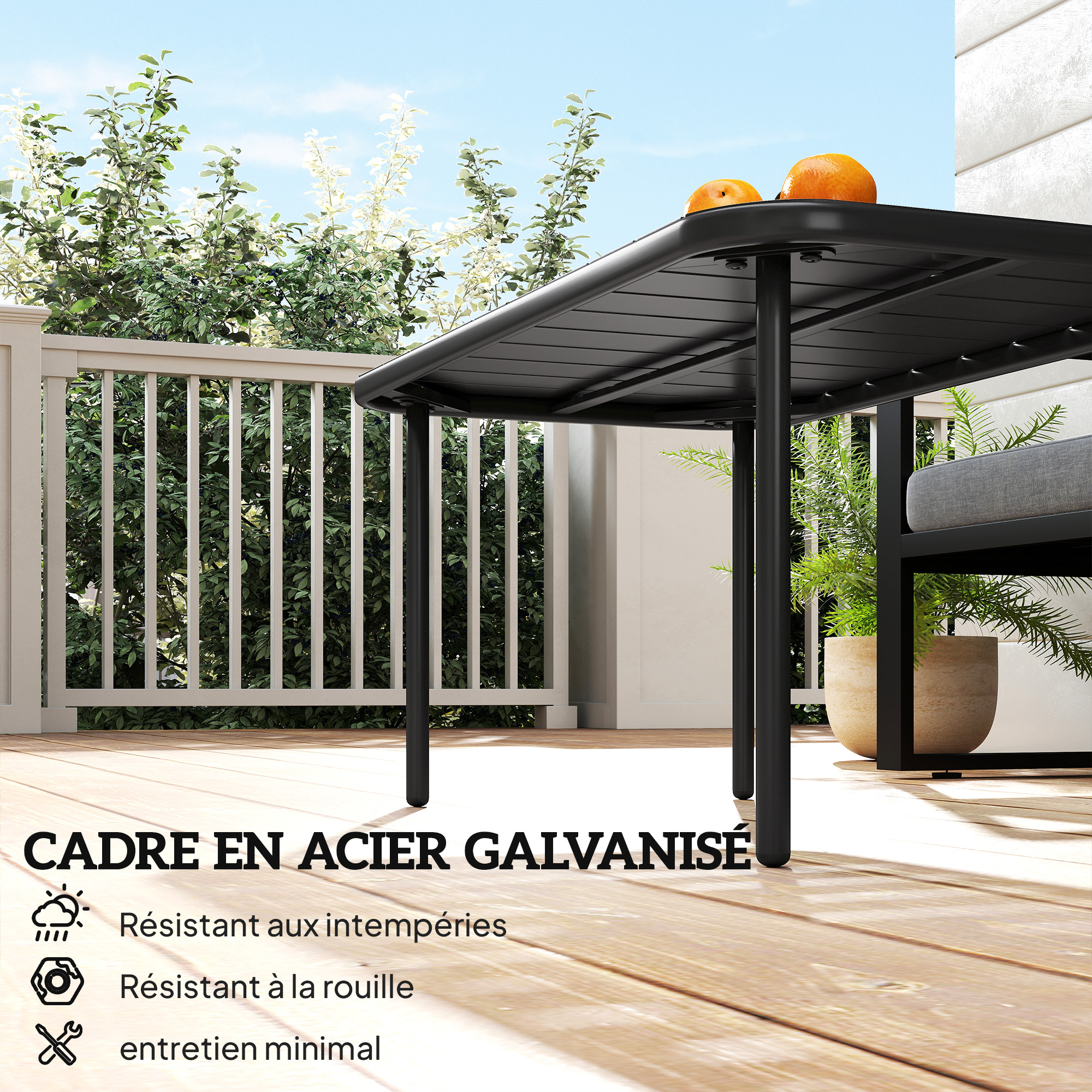 Table basse exterieure acier galvanise noire 90x50cm - Vue 1