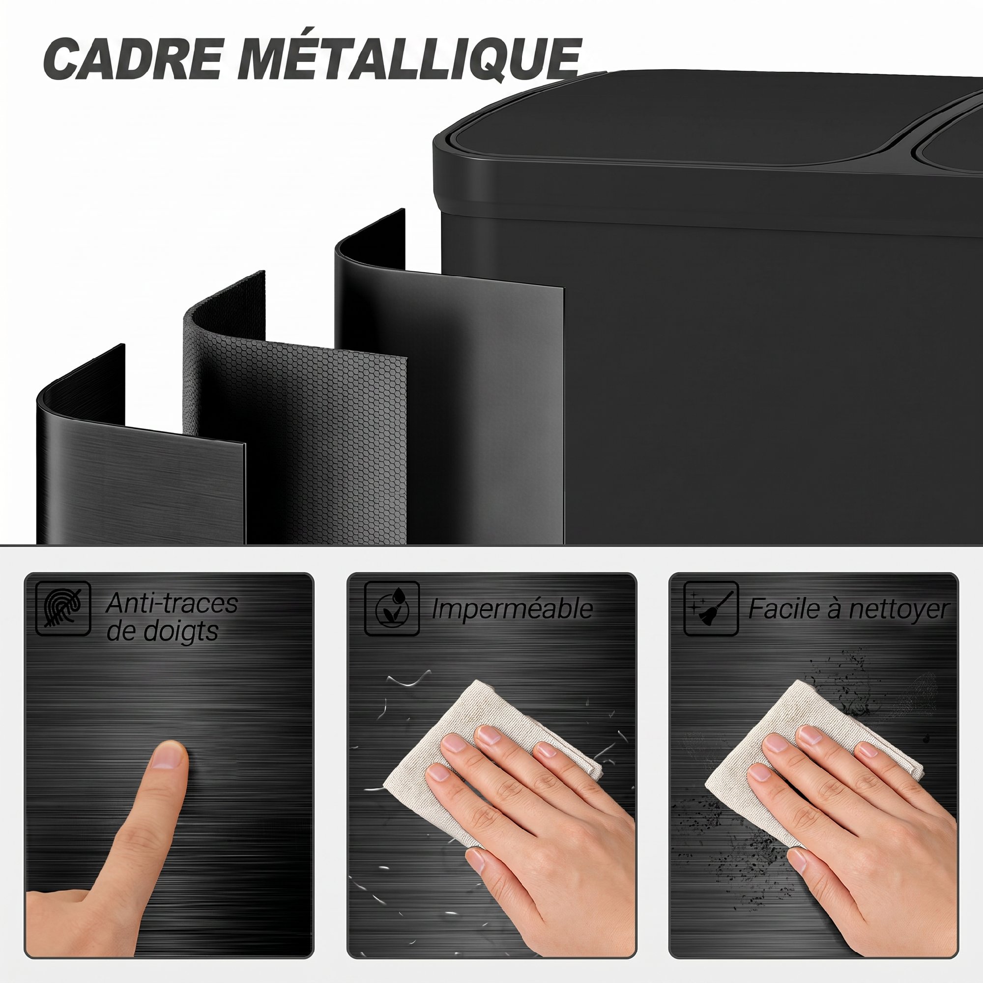 Corps métal anti‑traces et imperméable