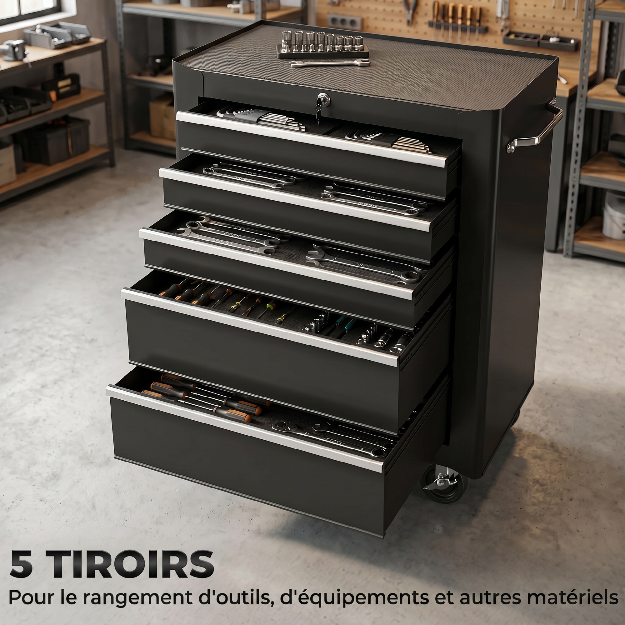 Chariot à outils 5 tiroirs vue générale